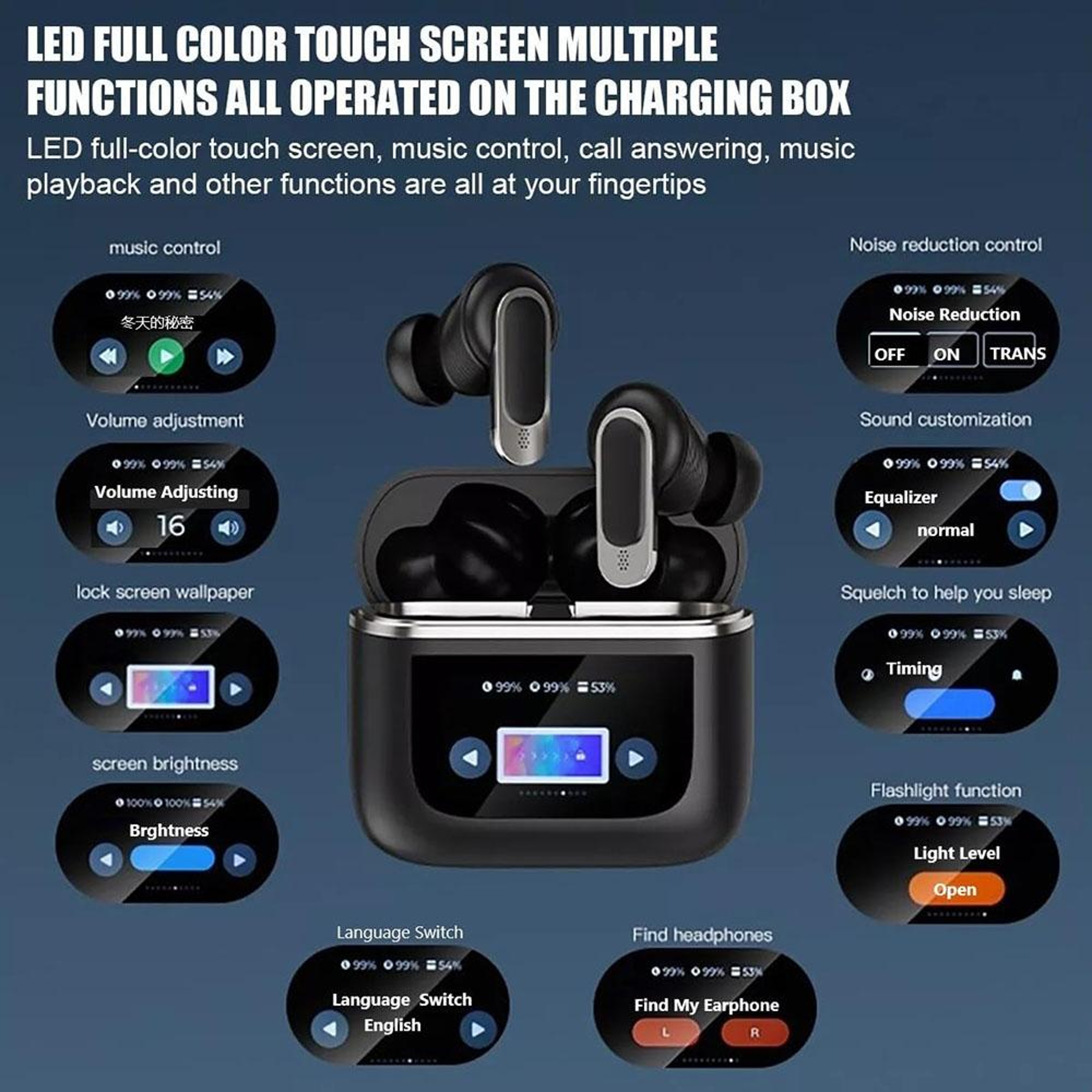 QuietSync V8 Bluetooth Earbuds With ANC Touch Screen  360 Surround Sound 4