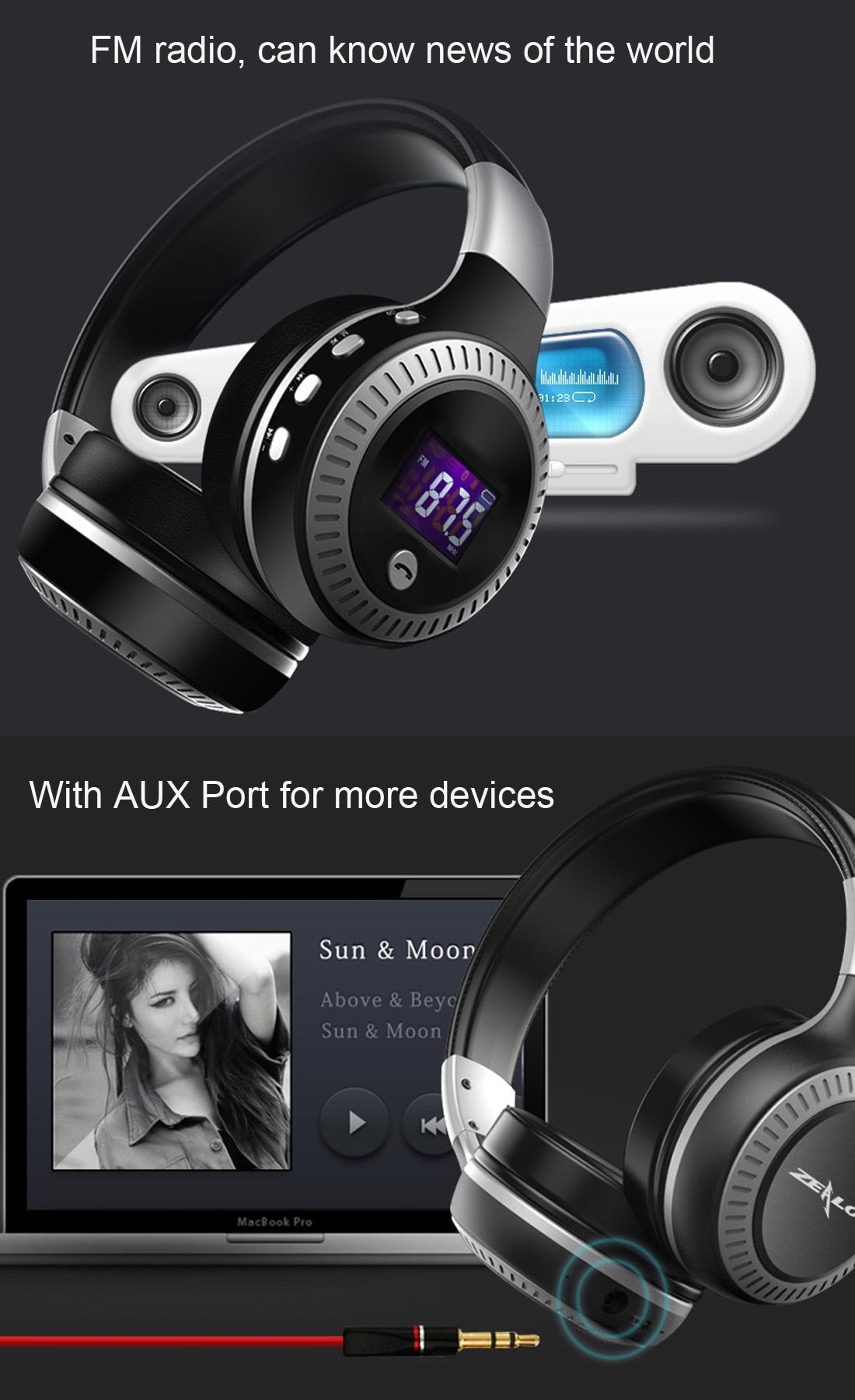 Zealot B19 Foldable Bluetooth Headphones With Display  FM Radio 5