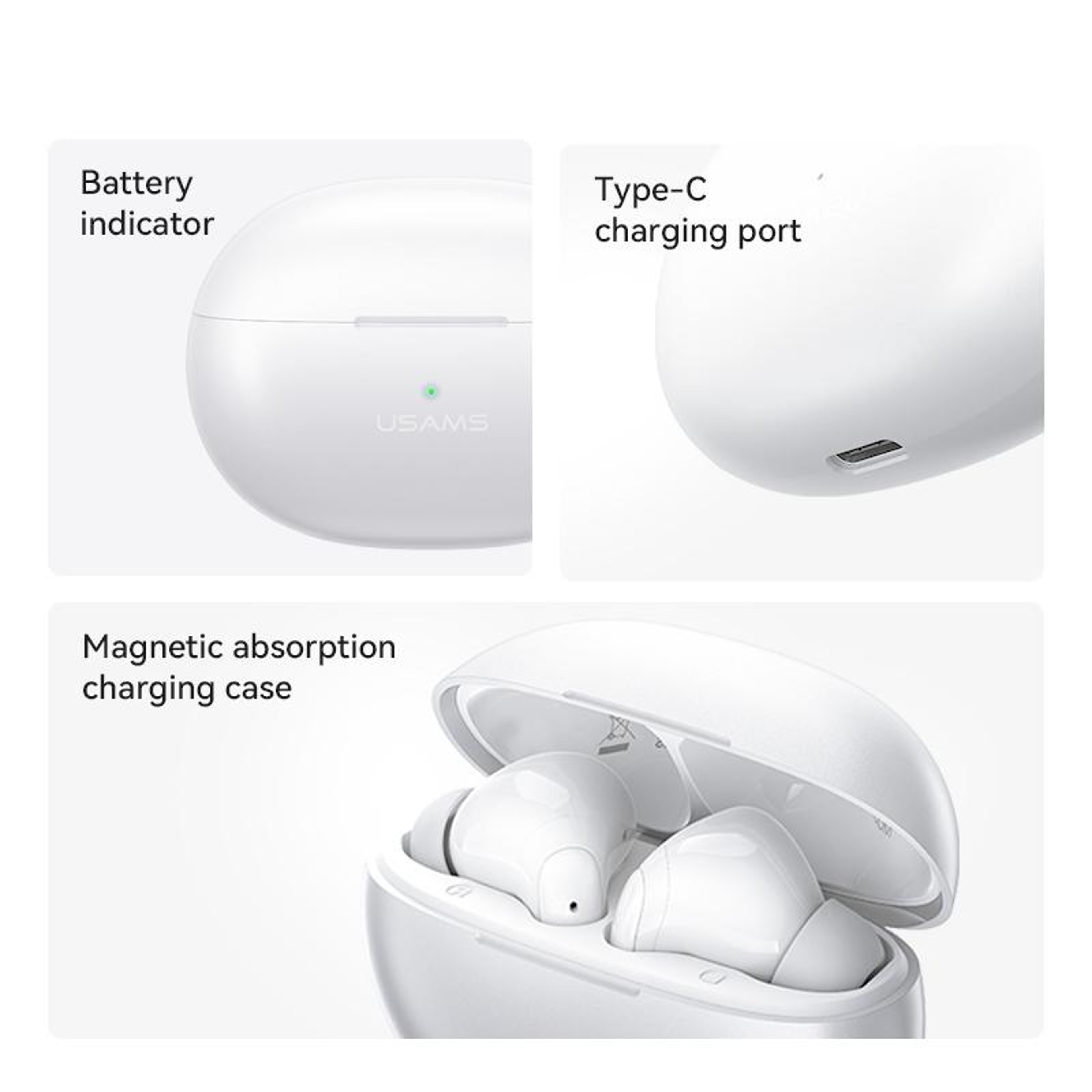 USAMS Bluetooth 53 Wireless Earbuds With HD Mic  26H Charging Case 3