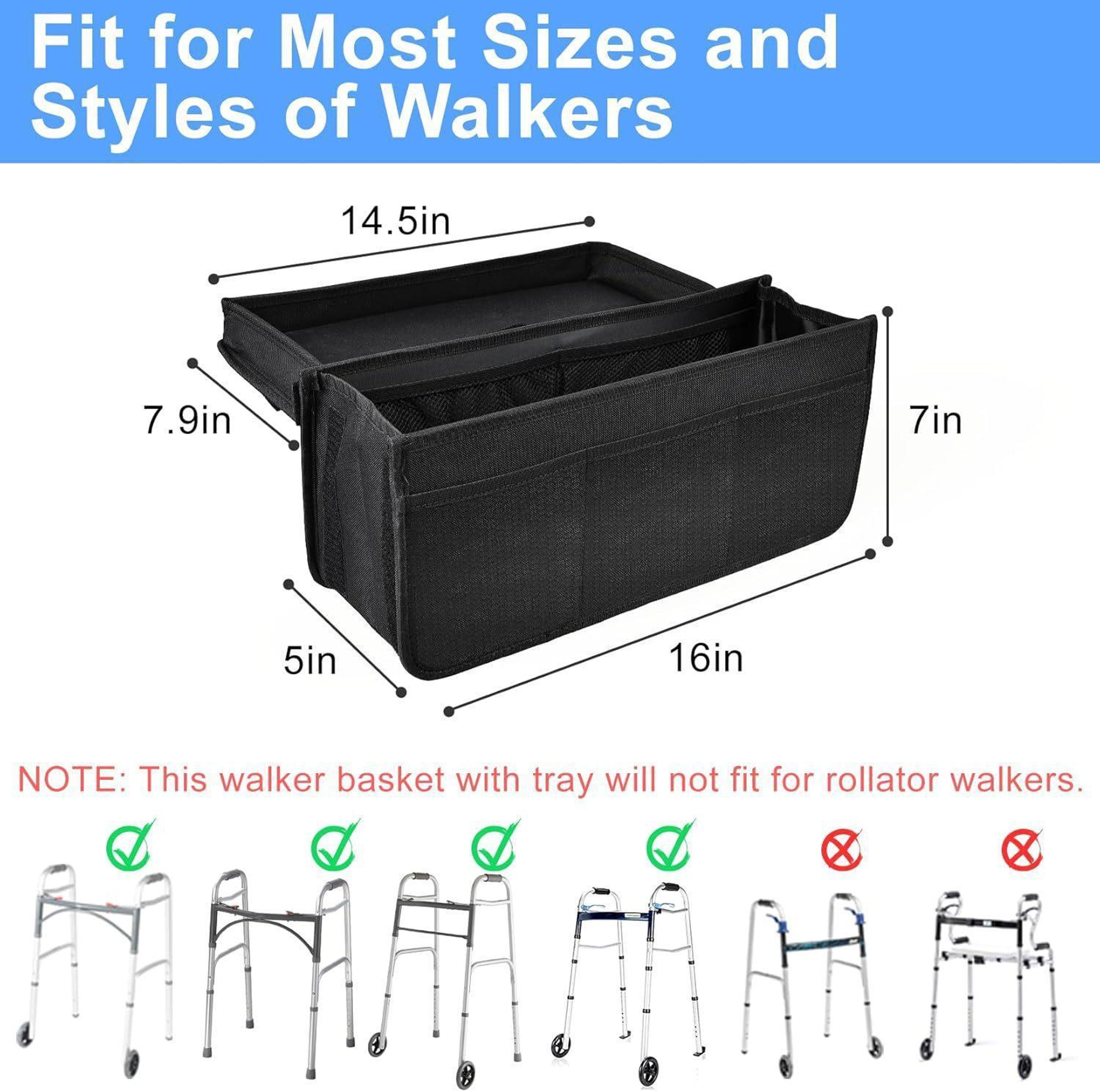 Waterproof Walker Storage Bag With Large Capacity Pockets For Mobility Aid Accessories 2