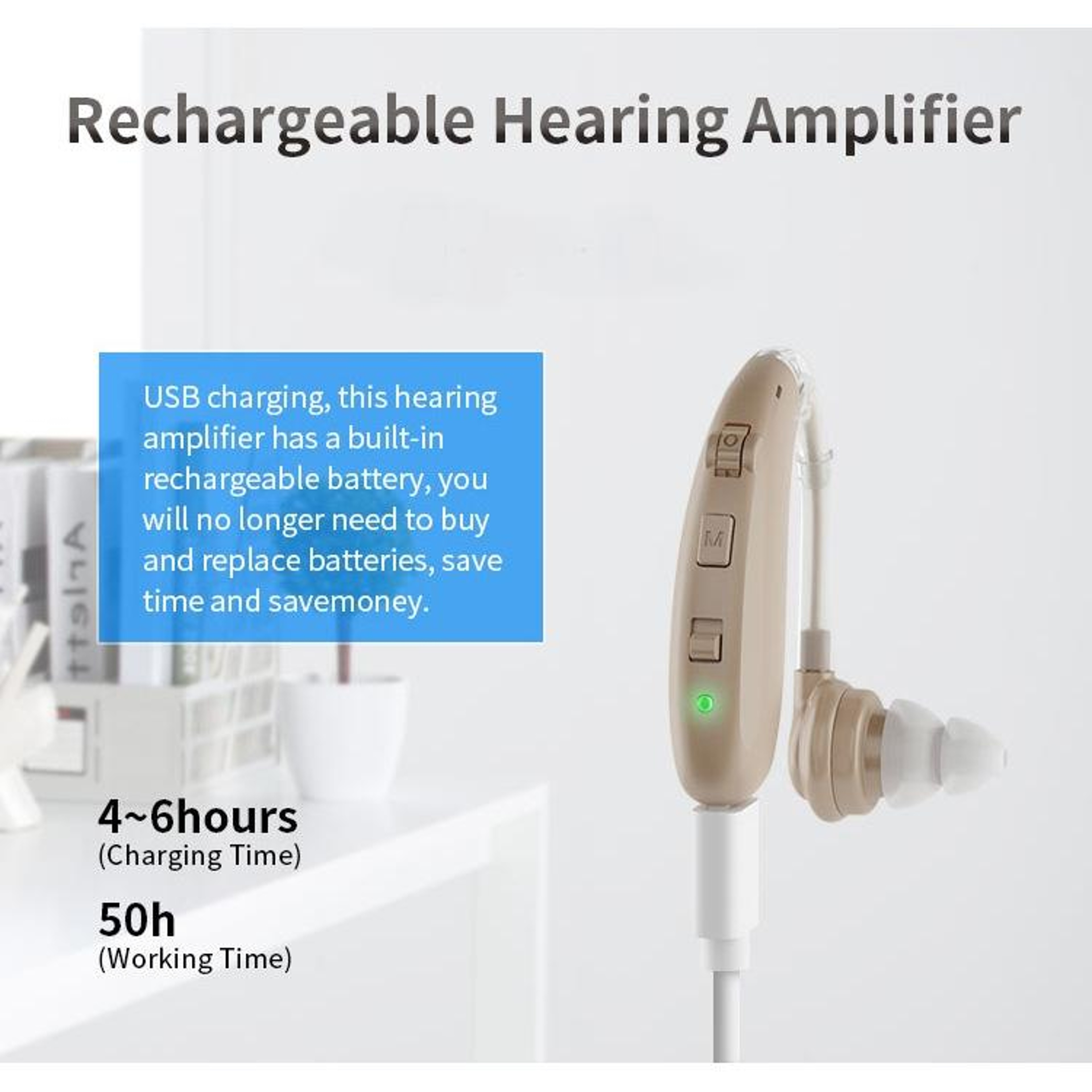 Rechargeable Hearing Amplifier With Earhook Design  Noise Reduction For Clear Everyday Listening 5