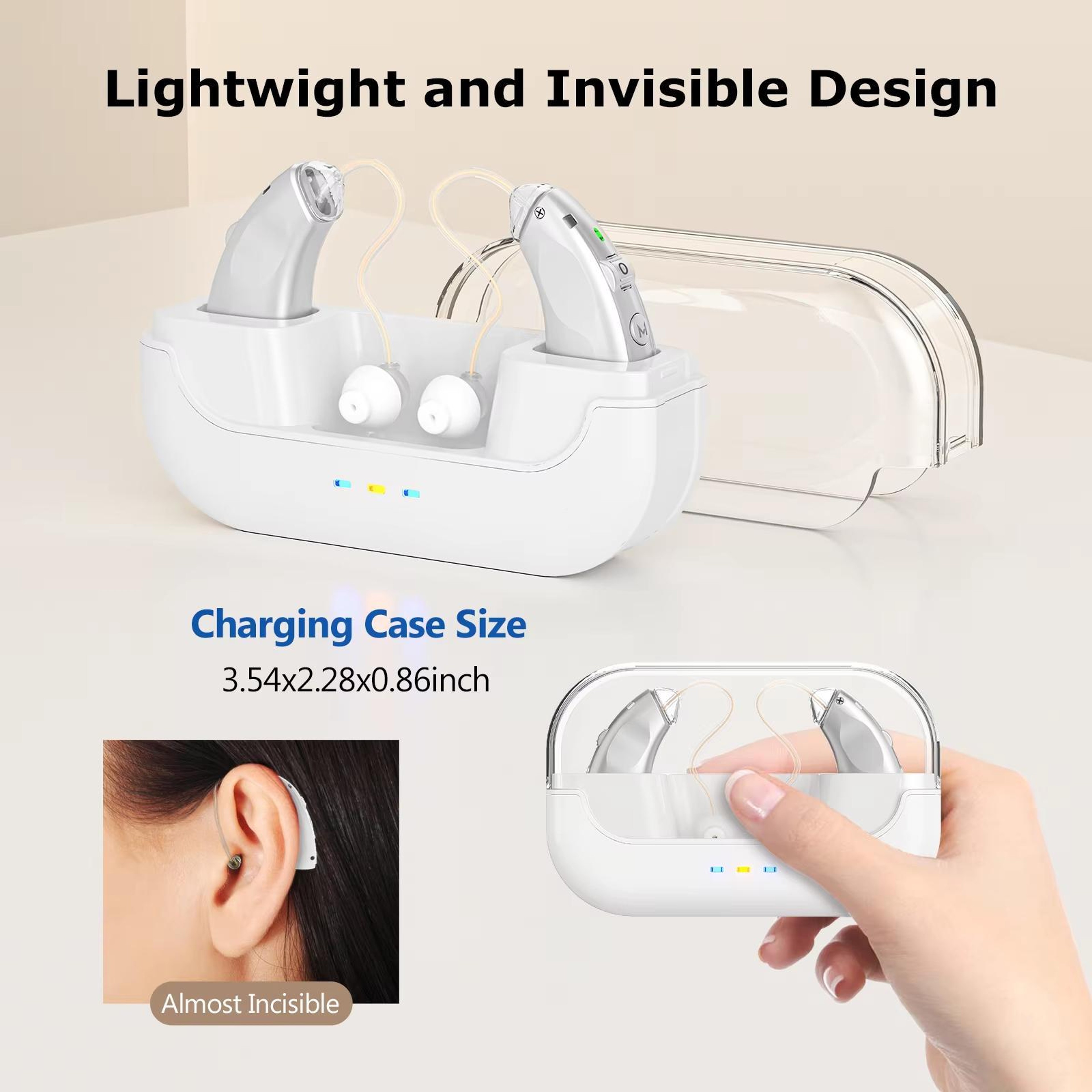 Rechargeable Behind The Ear Hearing Aids With Noise Cancelling  144H Charging Case 5