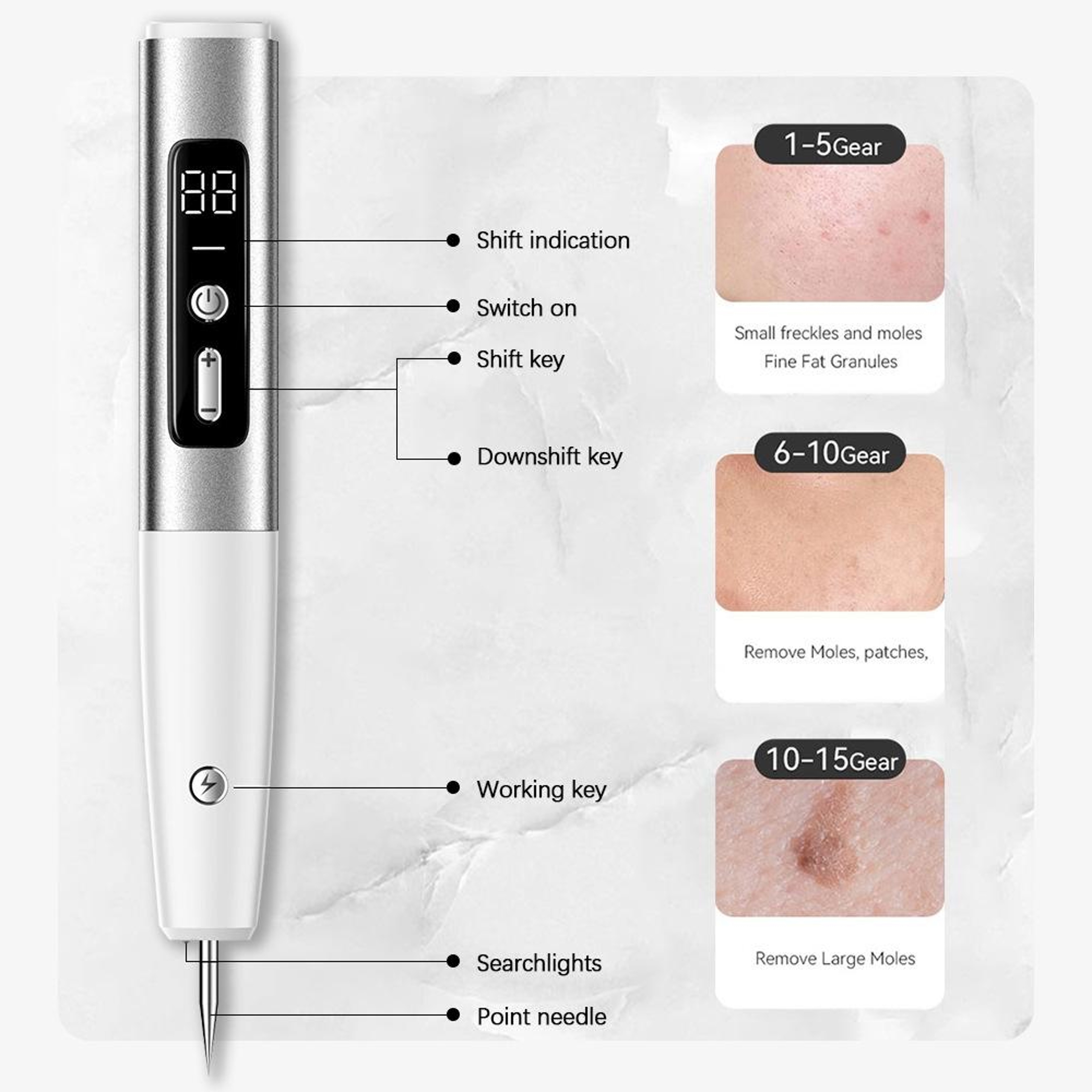 15 Speed Mole Removal Pen With LED Precision Light  USB Rechargeable Spot Corrector 8