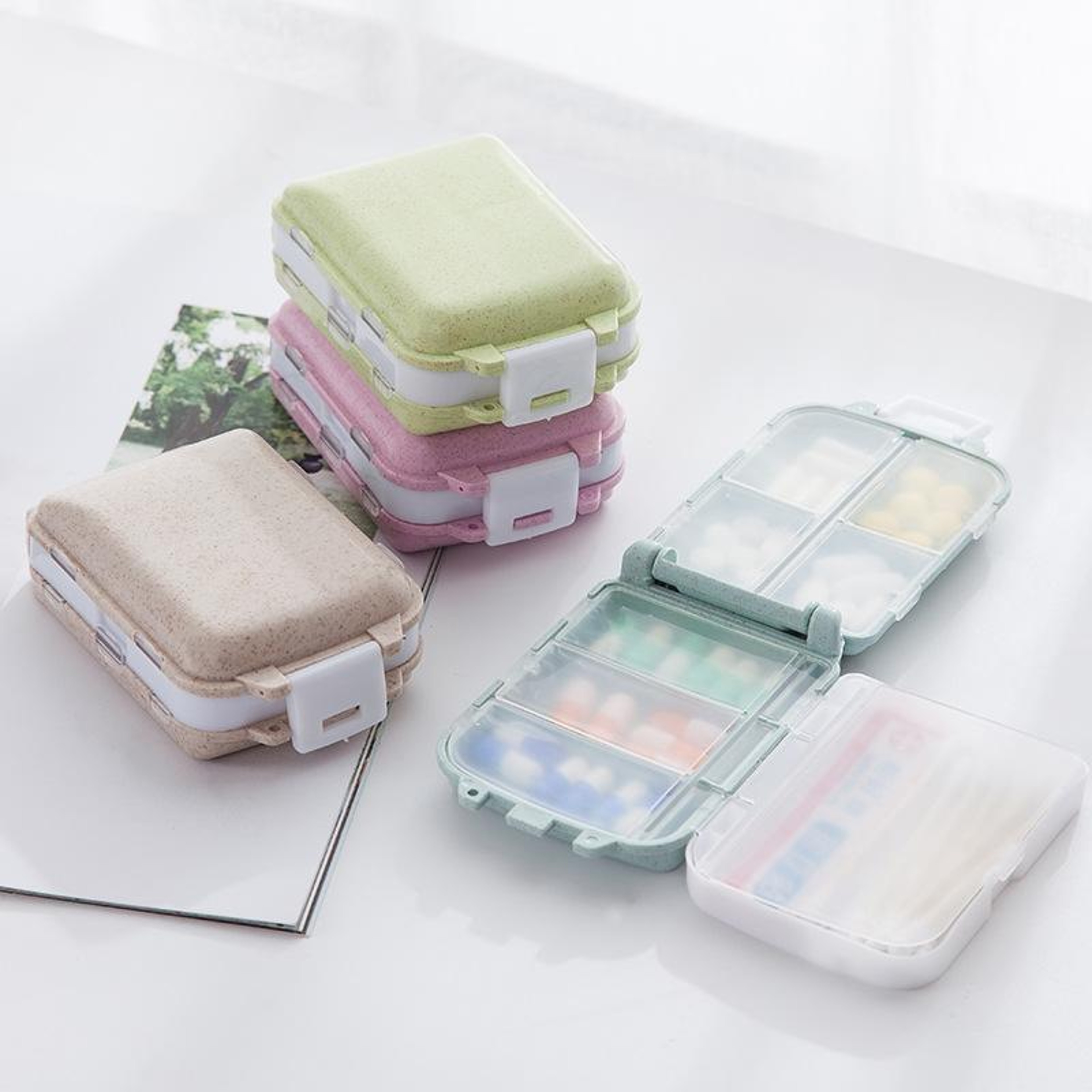 EcoSeal Portable Pill Organizer Wheat Straw Travel Pill Box With Moisture Proof Compartments 0