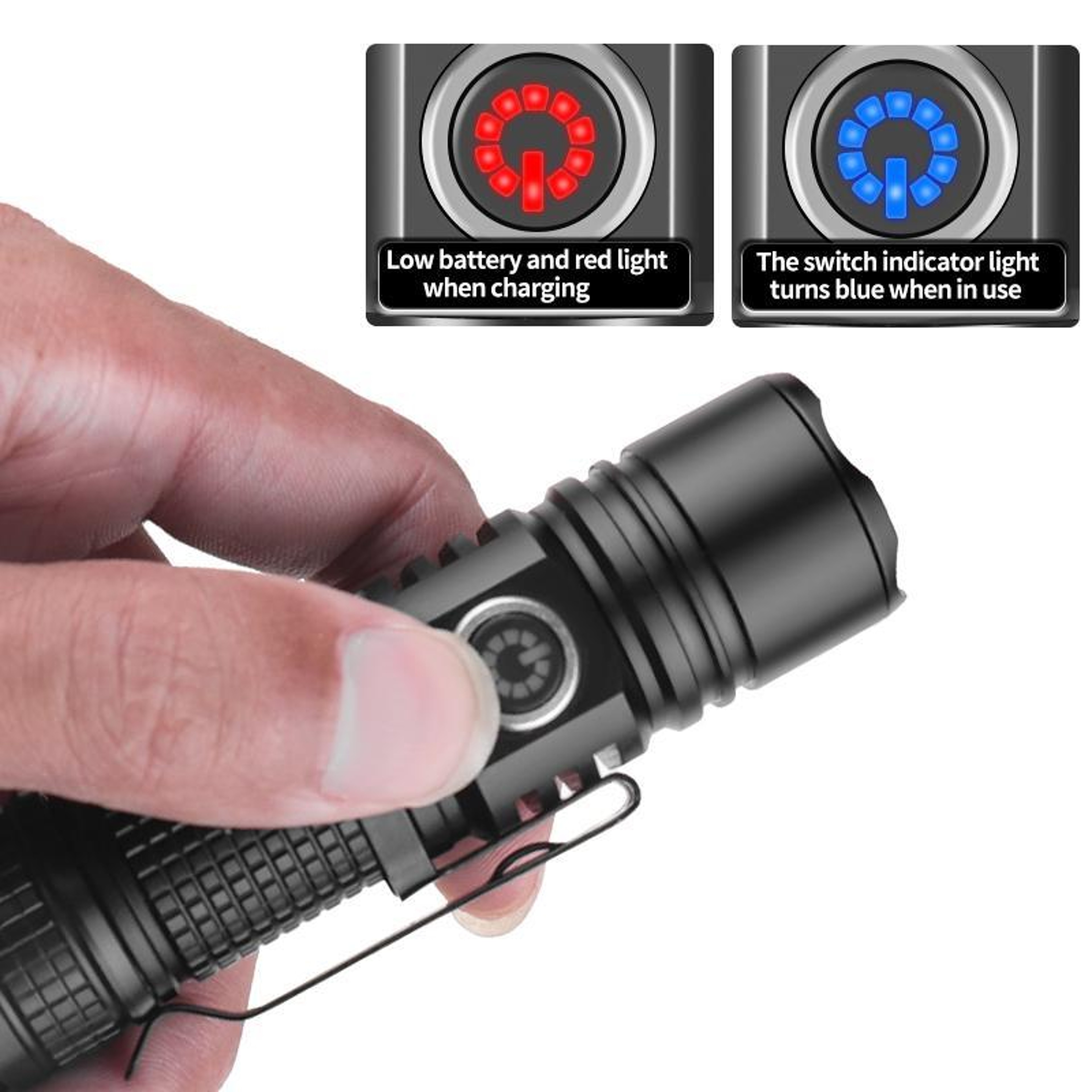 Mini USB C Rechargeable Long Range Flashlight With White Laser LED Magnetic Tail  Zoom Focus 5