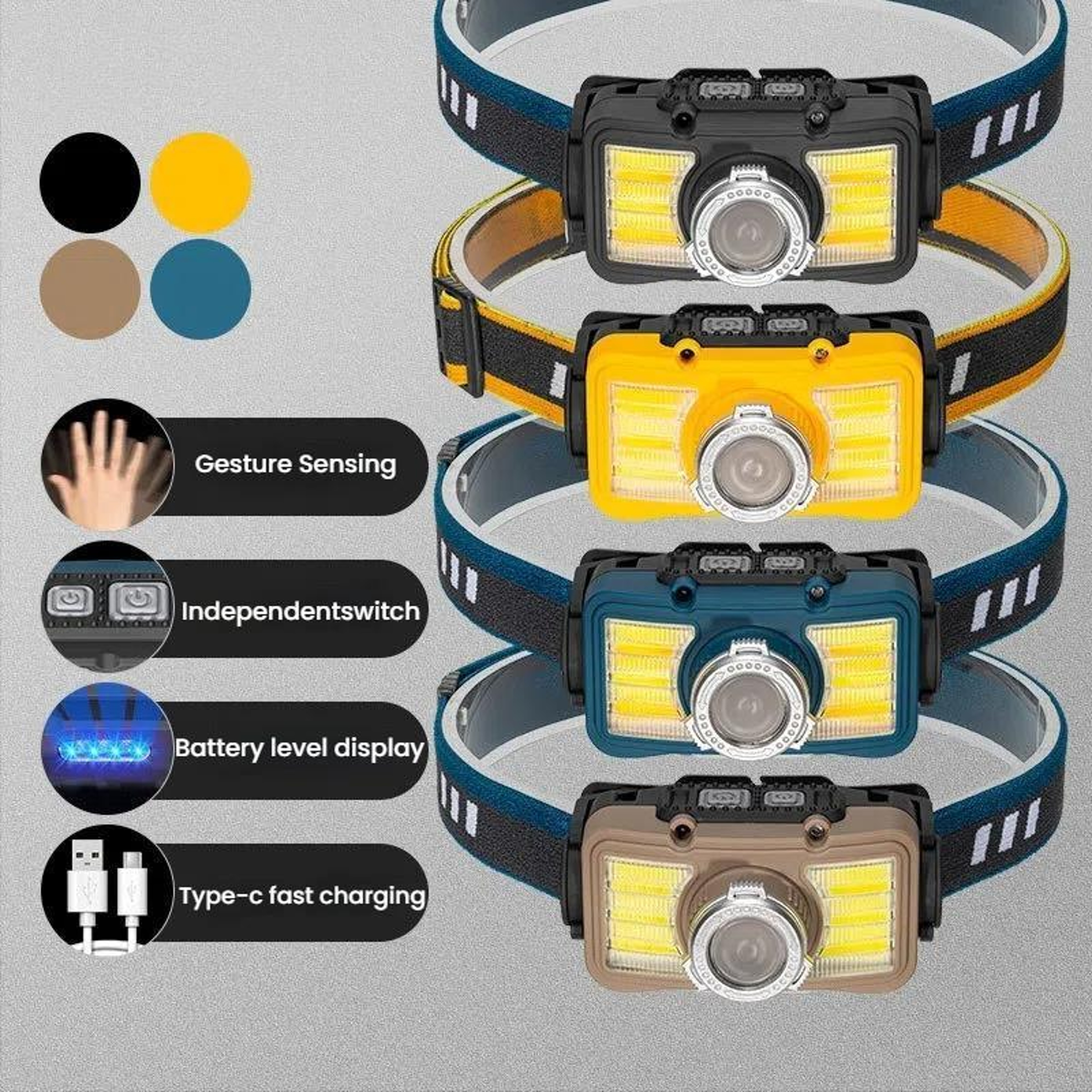 W6100A Motion Sensor LED Headlamp Rechargeable COB Camping Light For Hiking Fishing  Night Running 1