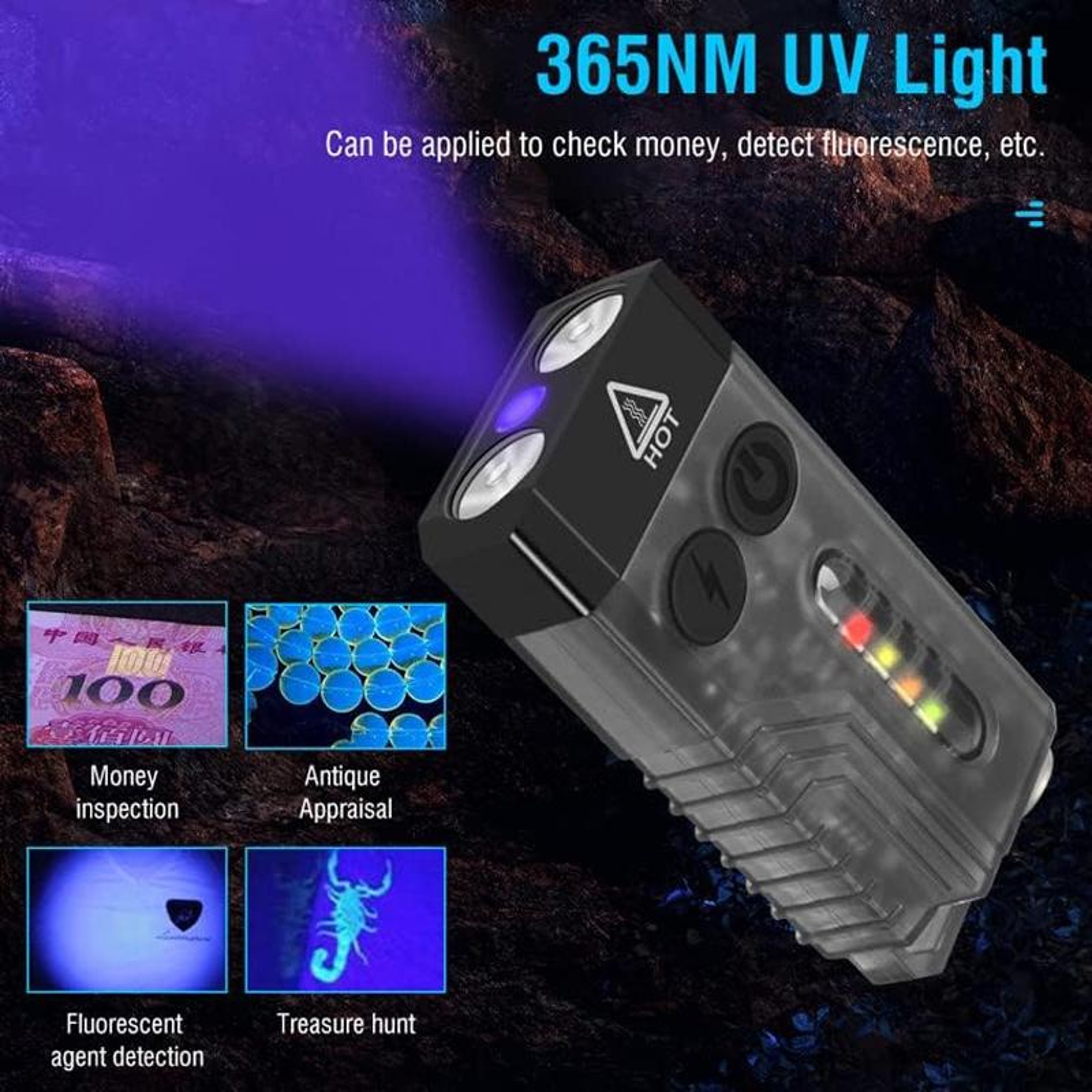 V10 Rechargeable Keychain Flashlight 1000LM Mini EDC Torch With UV Light  Emergency Alarm 4