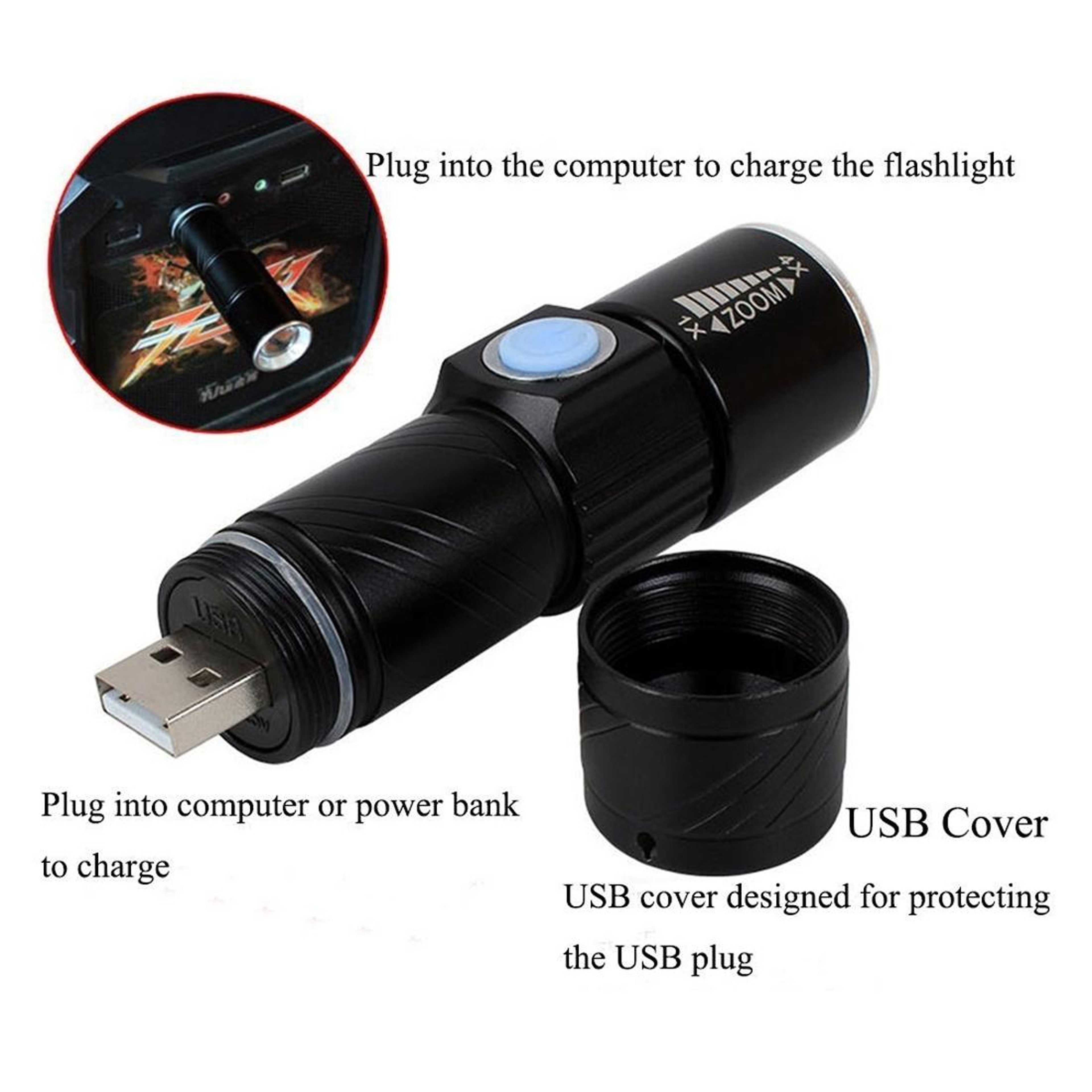 Premium Compact LED Zoom Flashlight White Light Tactical Torch For Outdoor Cycling  Emergency 2