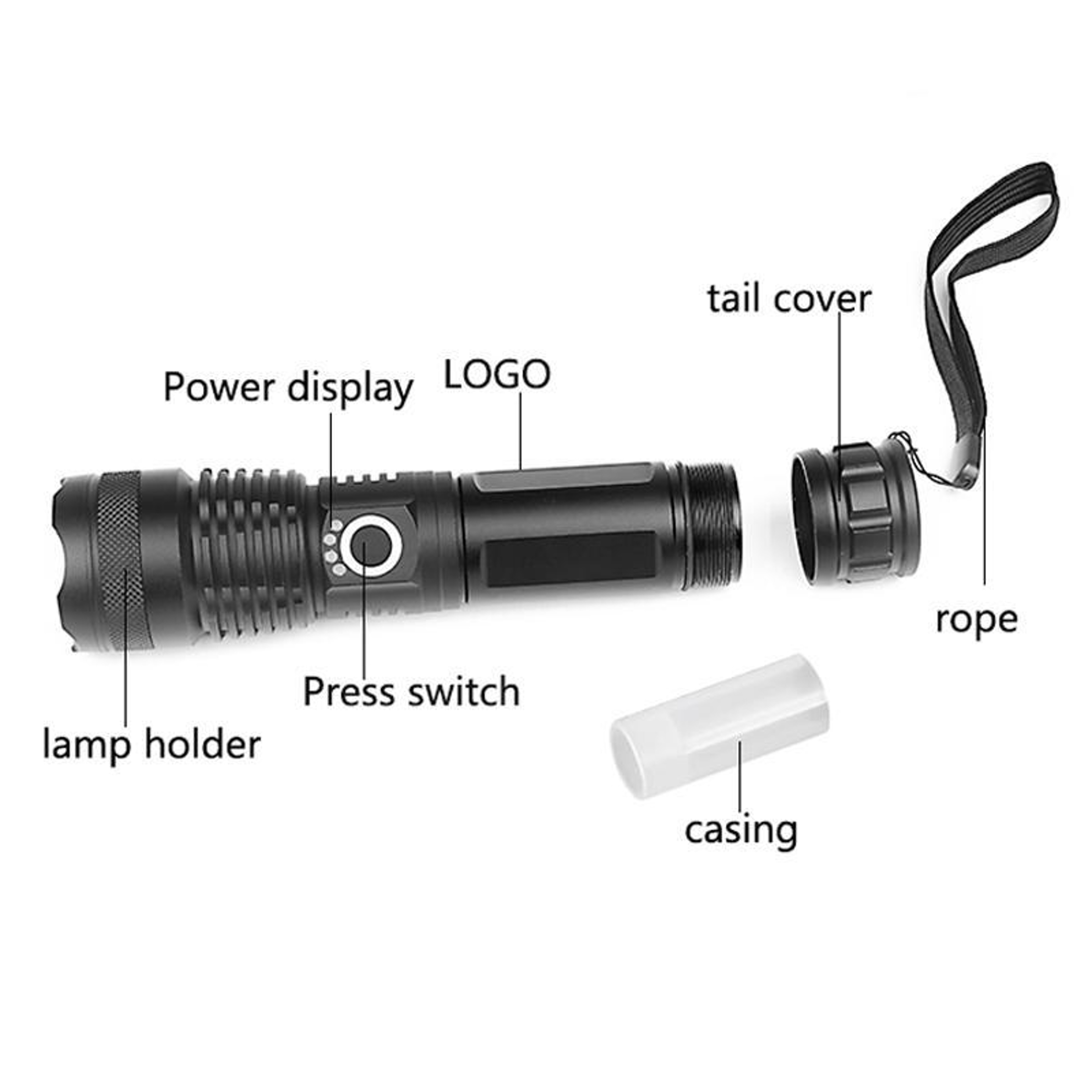 XHP50 Rechargeable Zoomable Tactical Flashlight With Power Display  Type C Charging 2