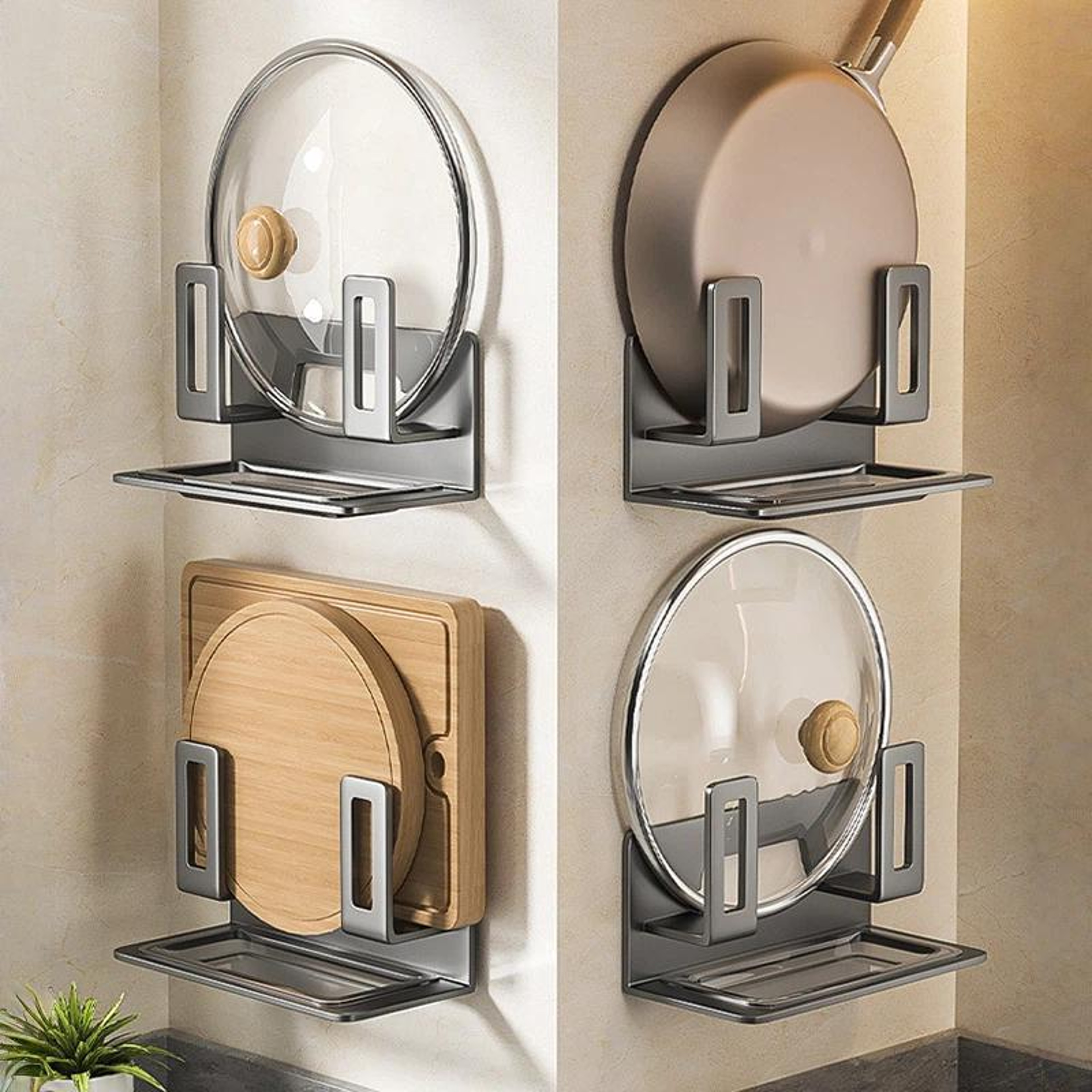 Premium Wall Mounted Kitchen Organizer For Pot Lids  Cutting Boards 0