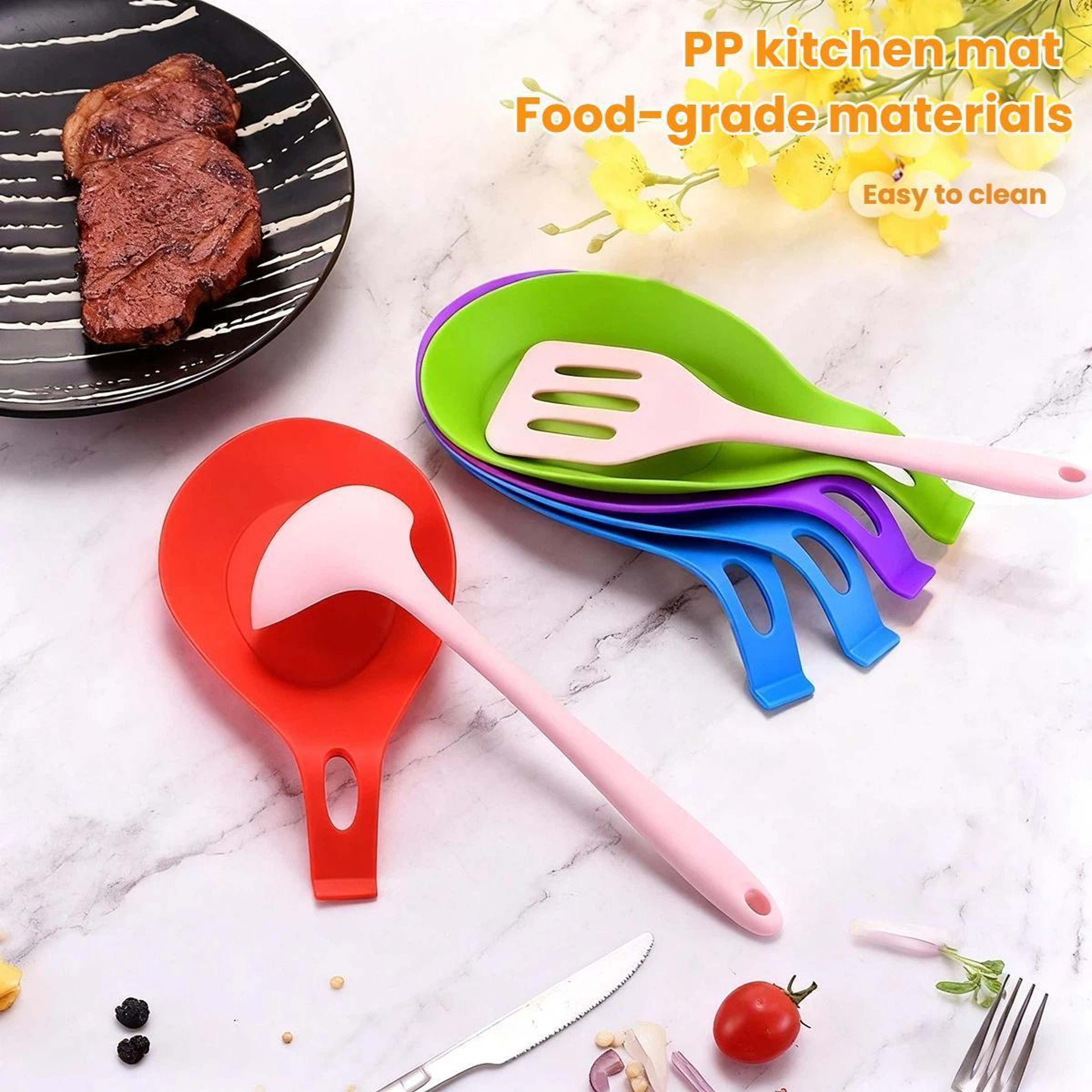 LsCook Heat Resistant Spatula Rest Mat Food Grade Kitchen Counter Protector 2