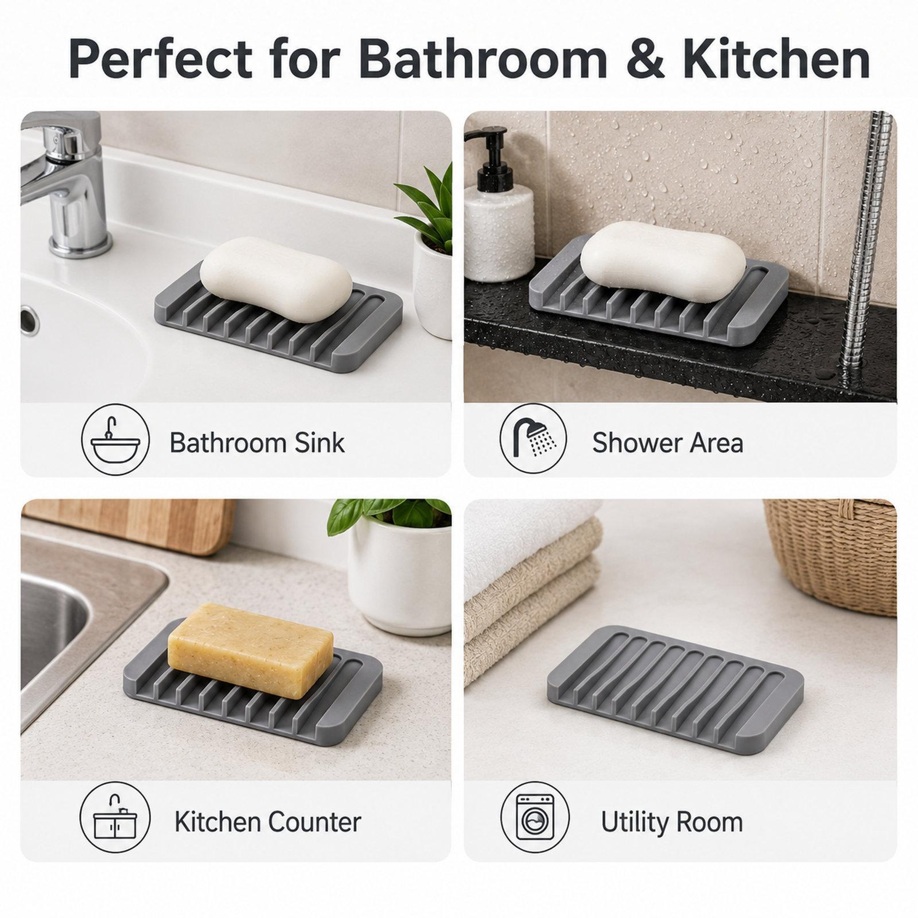 Flexible Self Draining Silicone Soap Dish Holder For Bathroom  Kitchen 4