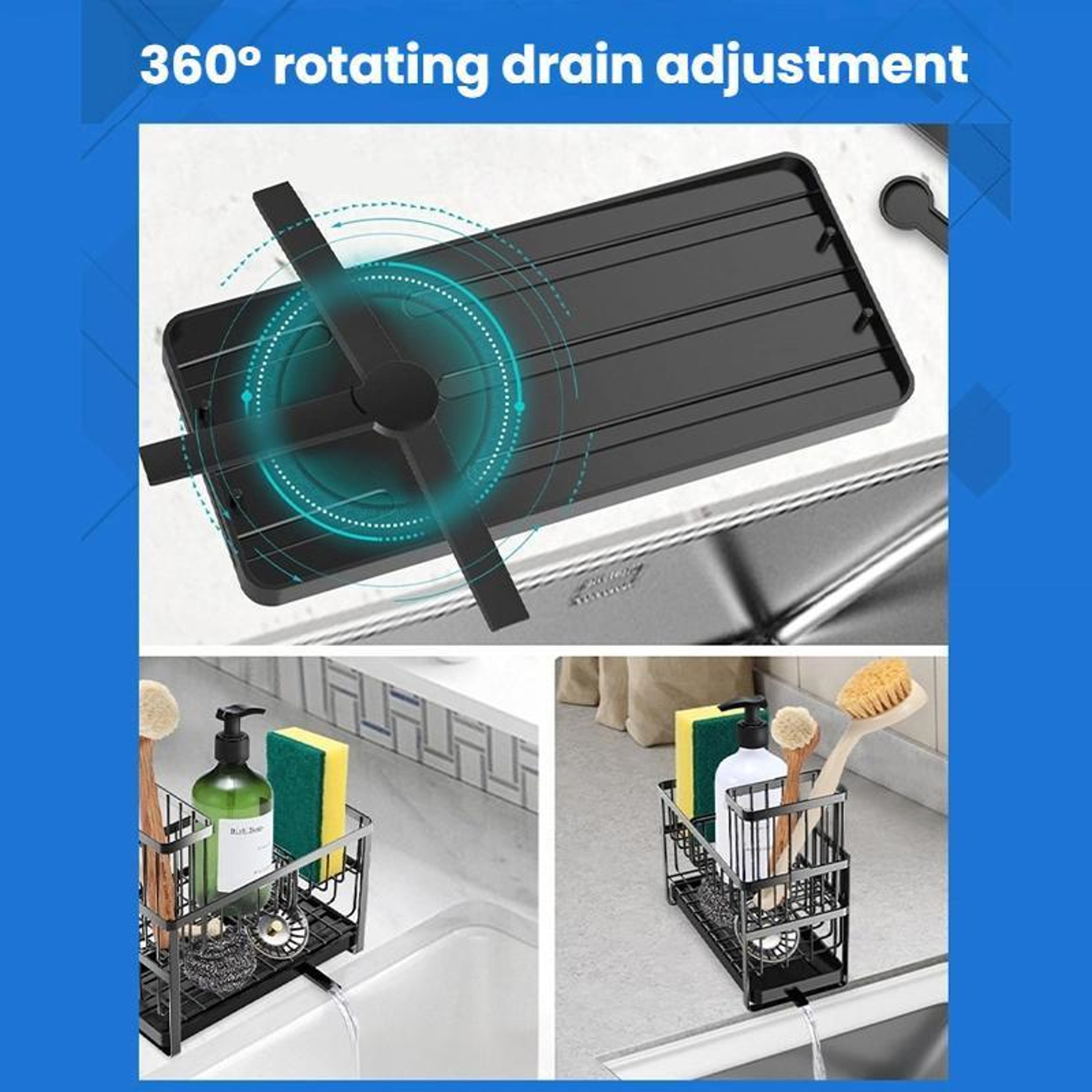 Premium 2 Tier Kitchen Sink Organizer  Sponge Drying Rack With 360 Drainage 2