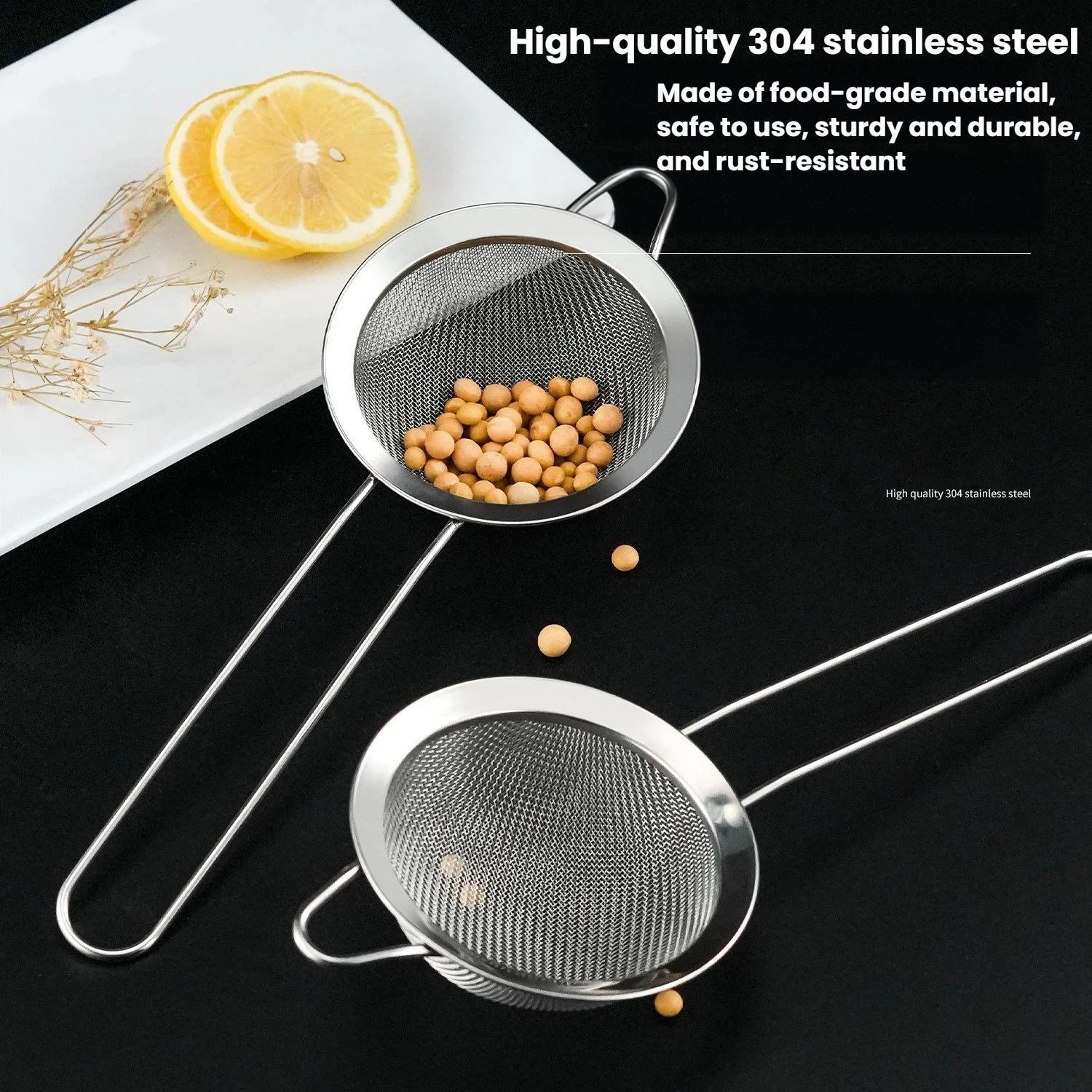 Premium 304 Stainless Steel Fine Mesh Strainer  Kitchen Flour Sifter 1