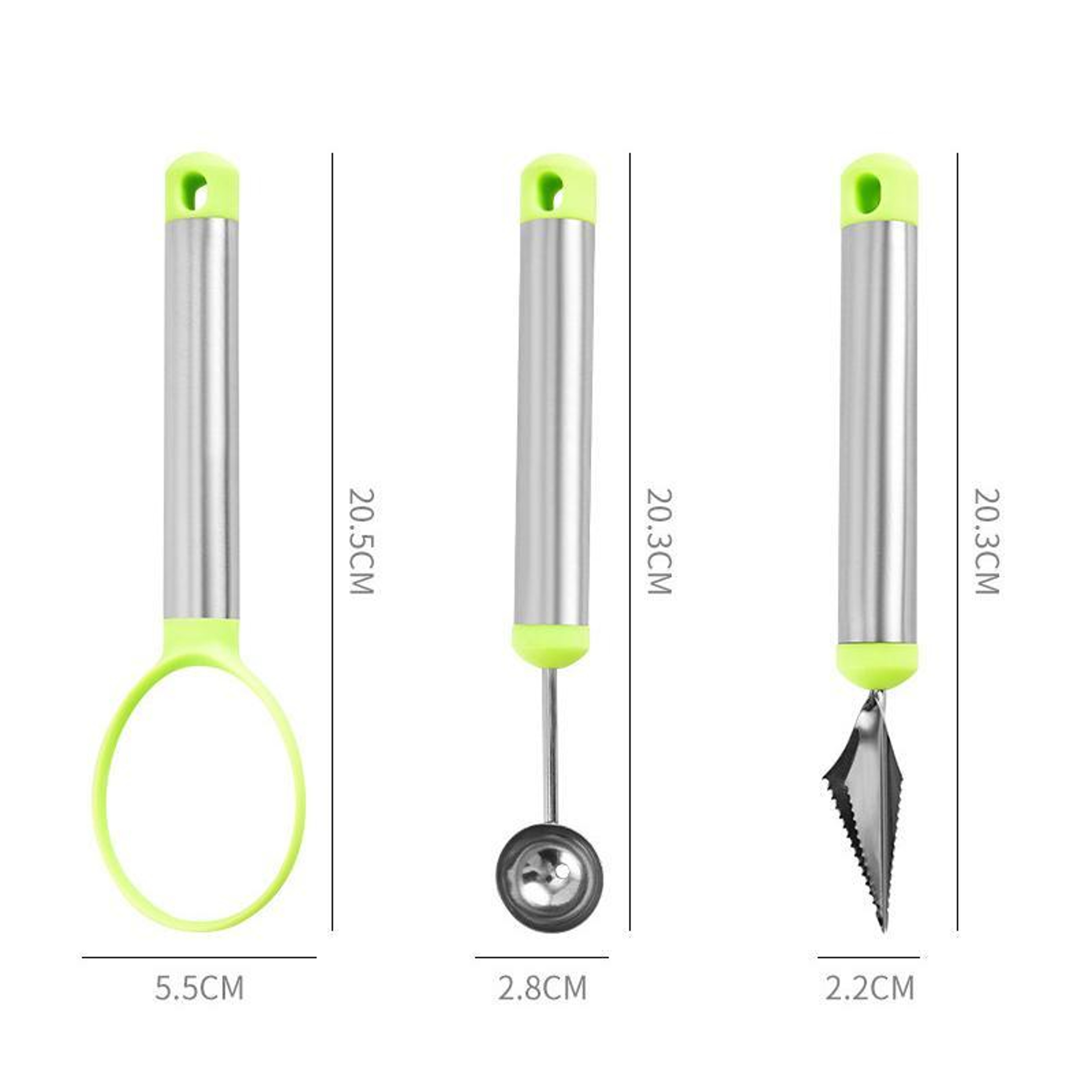 LsCook 3 Piece Fruit Ball Scooper Set With Carving Knife  Corer 3
