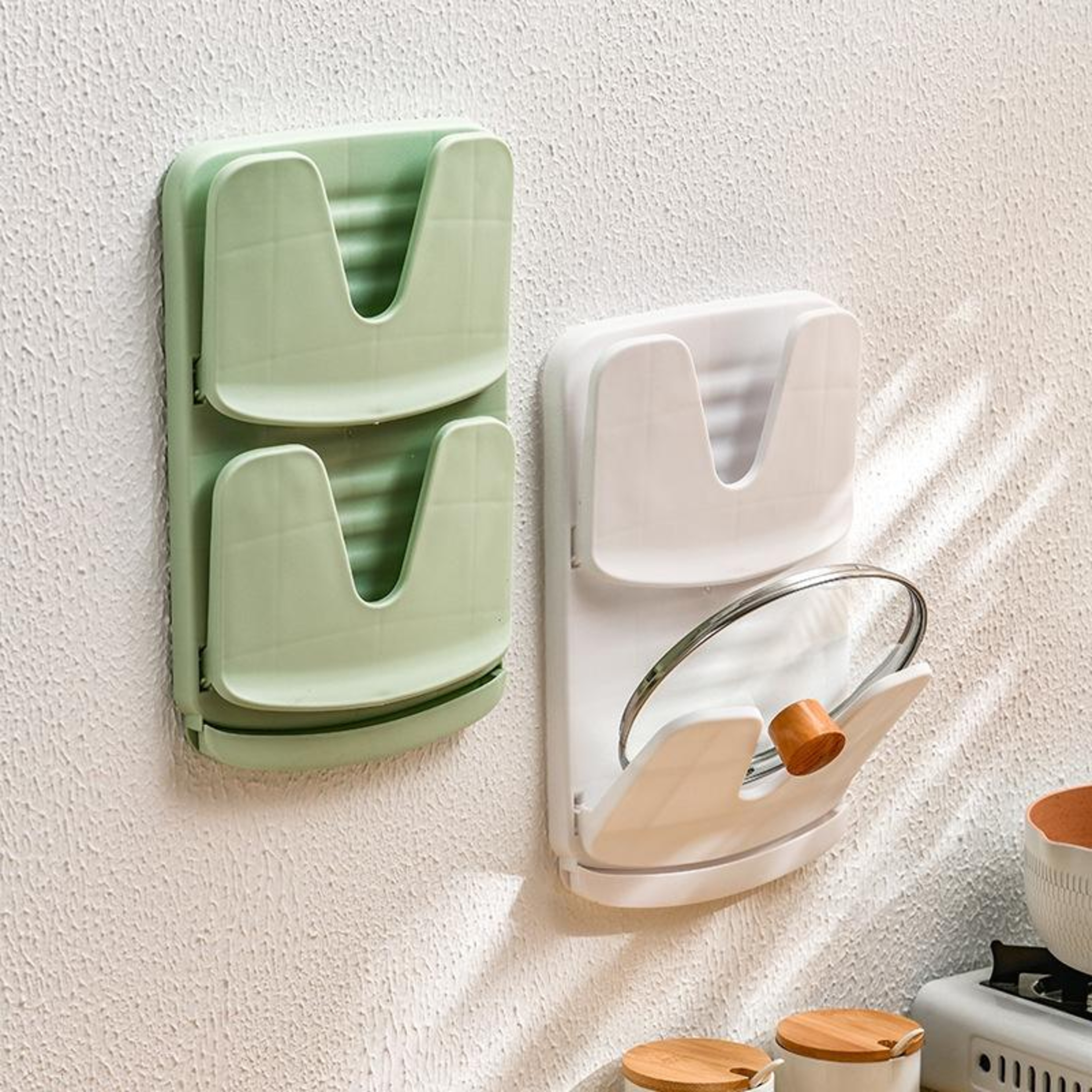 Wall Mounted Foldable Pot Lid Holder  Double Layer Kitchen Organizer Rack 0