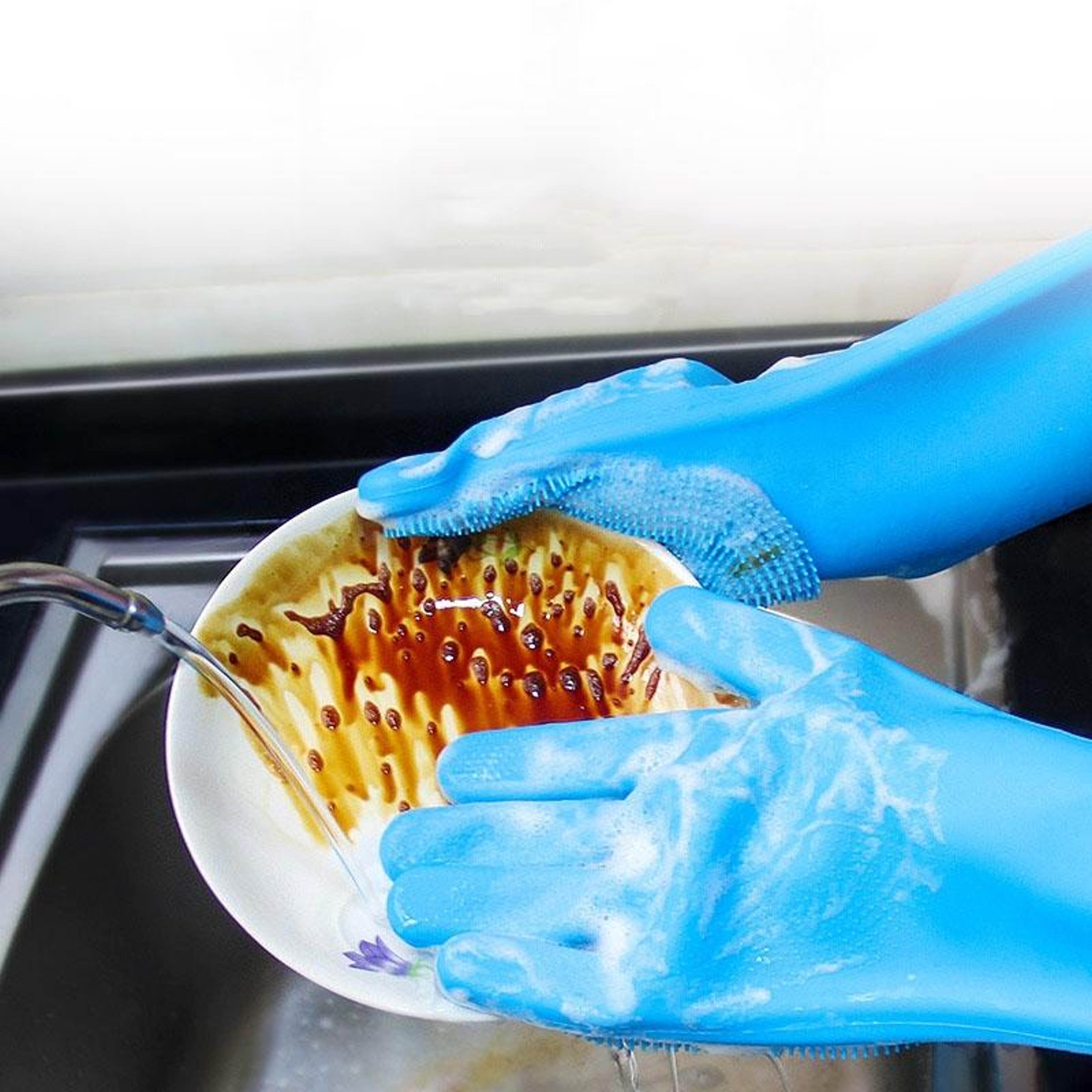Silicone Dishwashing Gloves Reusable Kitchen Cleaning Gloves  Heat Resistant Household Mitts 0