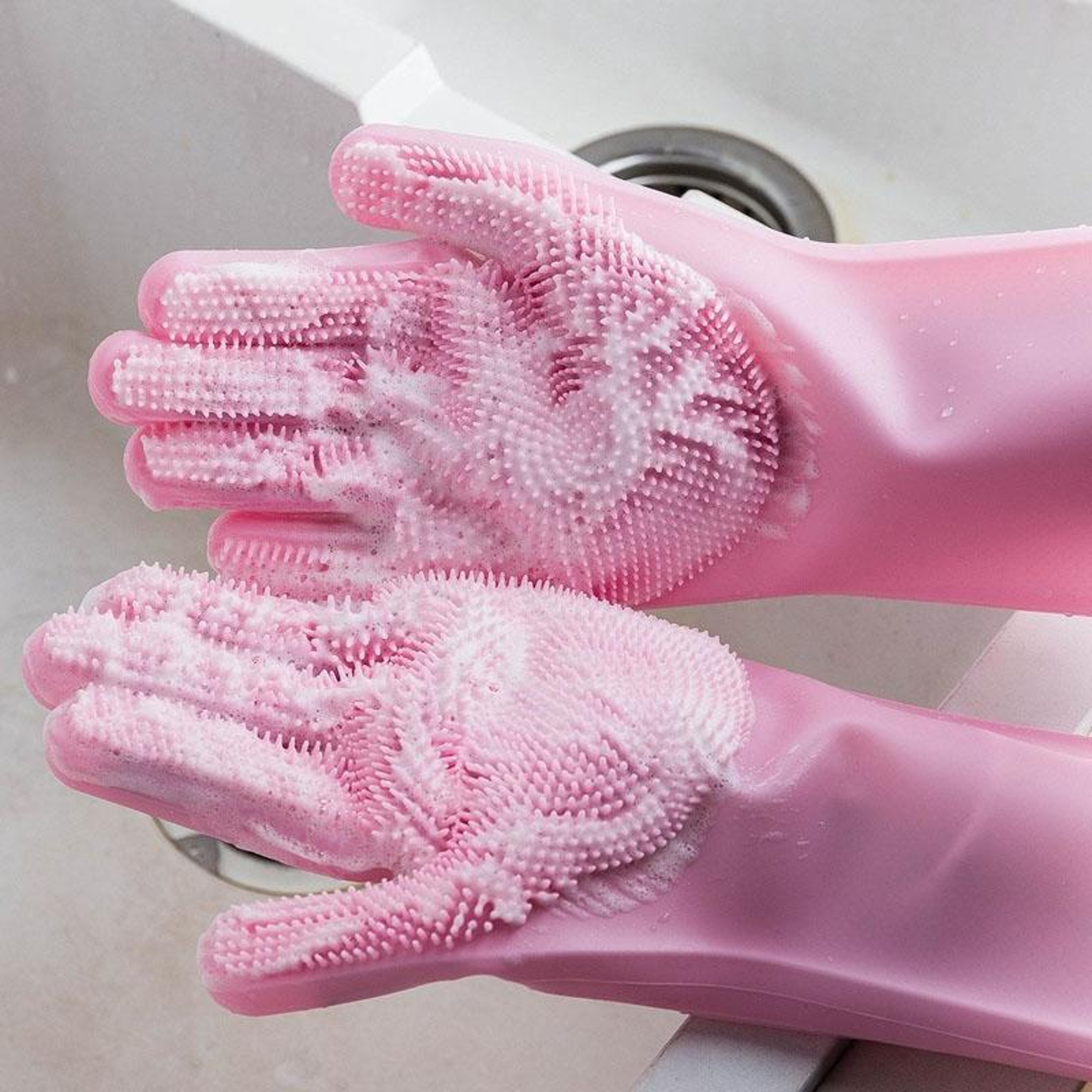Silicone Dishwashing Gloves Reusable Kitchen Cleaning Gloves  Heat Resistant Household Mitts 8