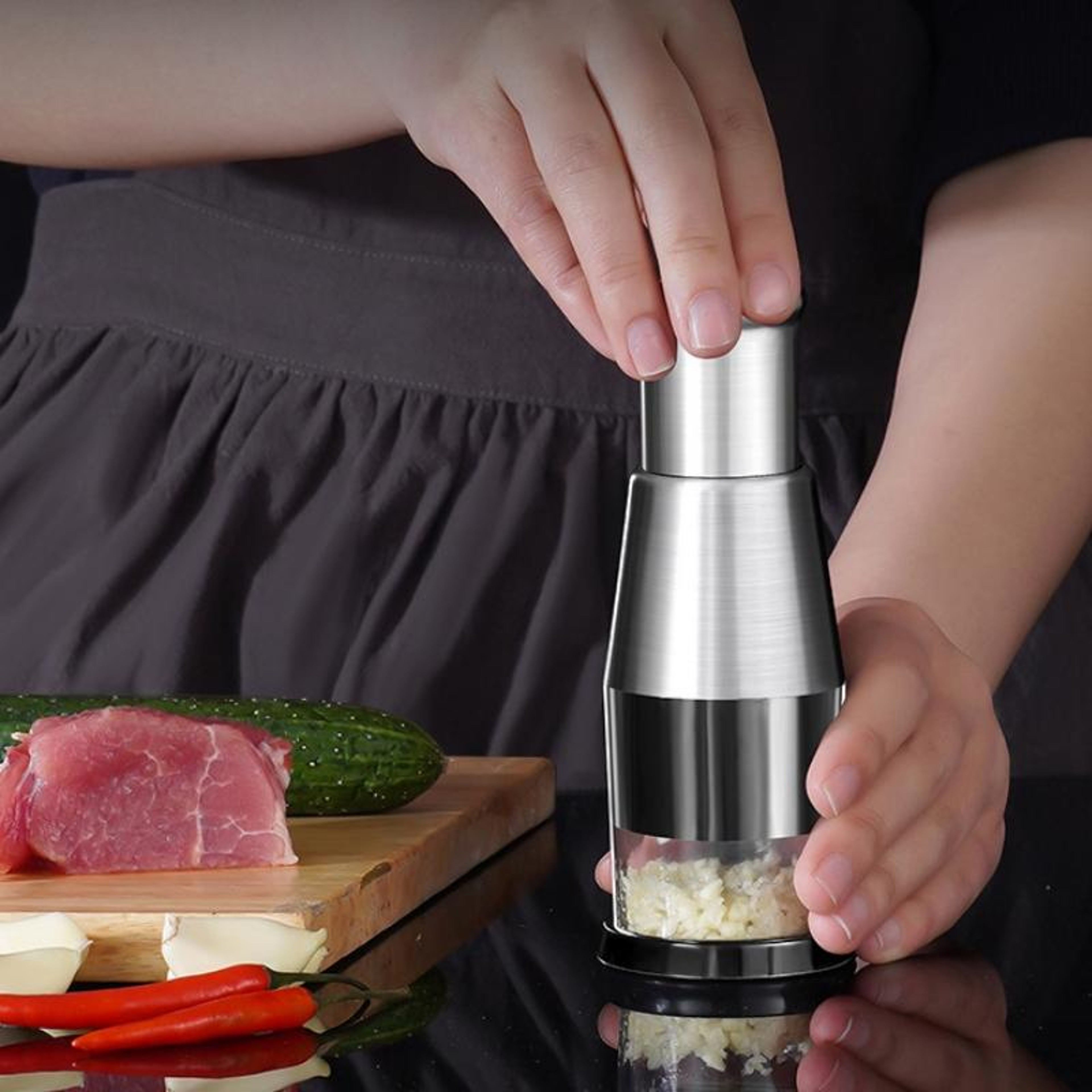 Garlic  Onion Press Cutter With Ergonomic Grip 304 Stainless Steel Kitchen Chopper 6