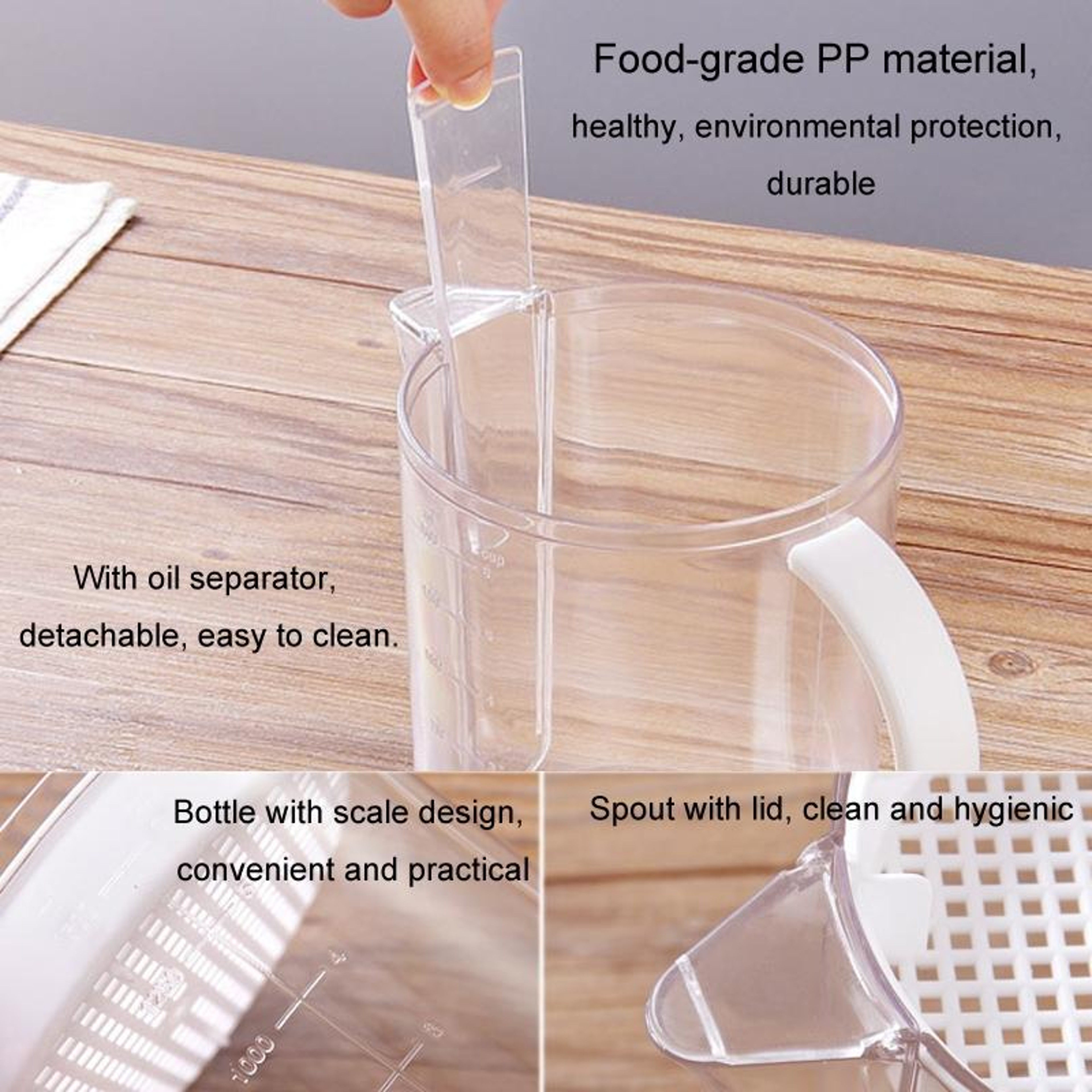 1500ml Food Grade Oil Separator Kettle With Measuring Scale And Kitchen Grease Strainer Cup 1