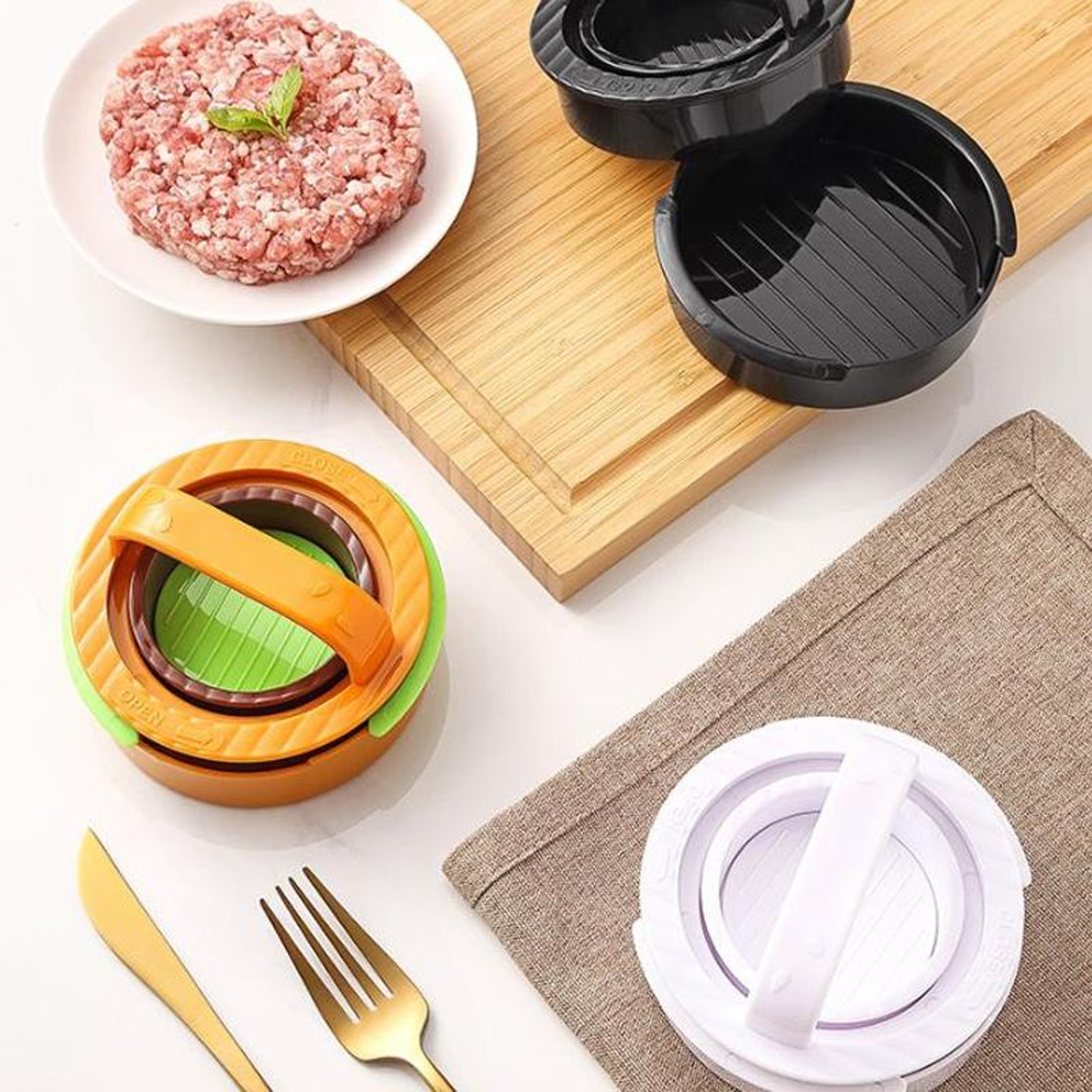 Gourmet Burger Press Kit With Removable Bottom Space Saving Patty Maker 0