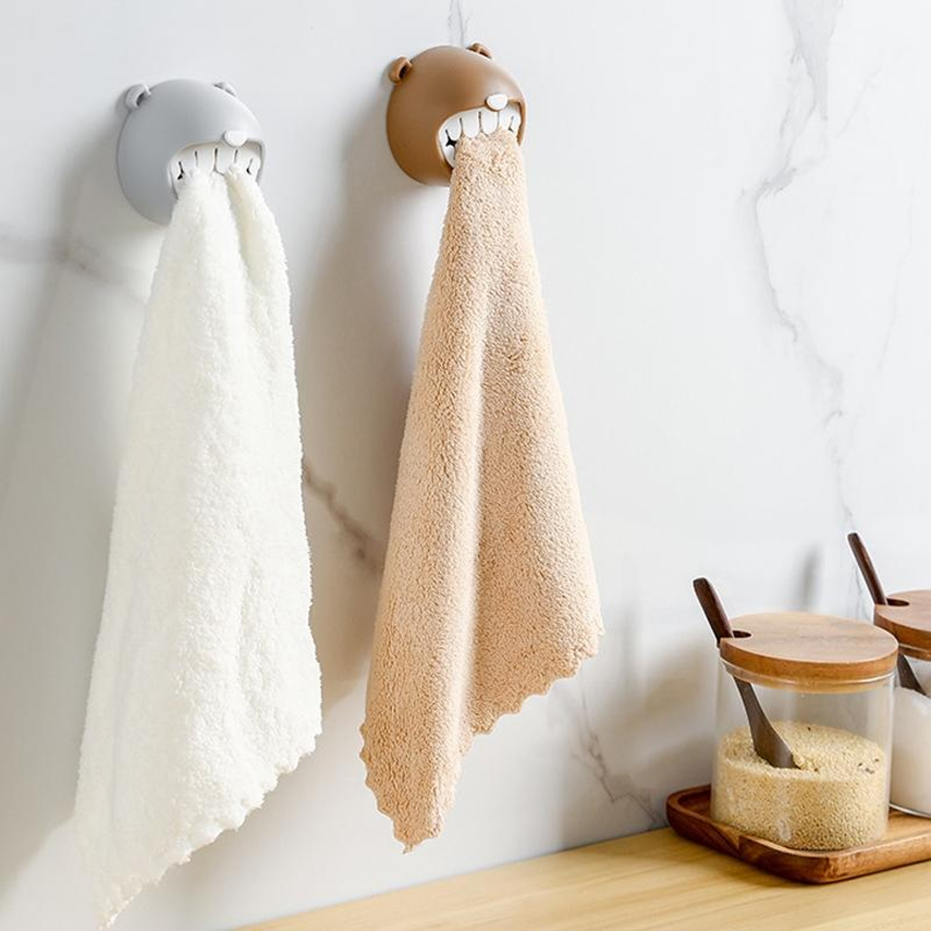 Bear PVC Wall Mounted Towel Holder Hook No Nail Bathroom  Kitchen Rack 3