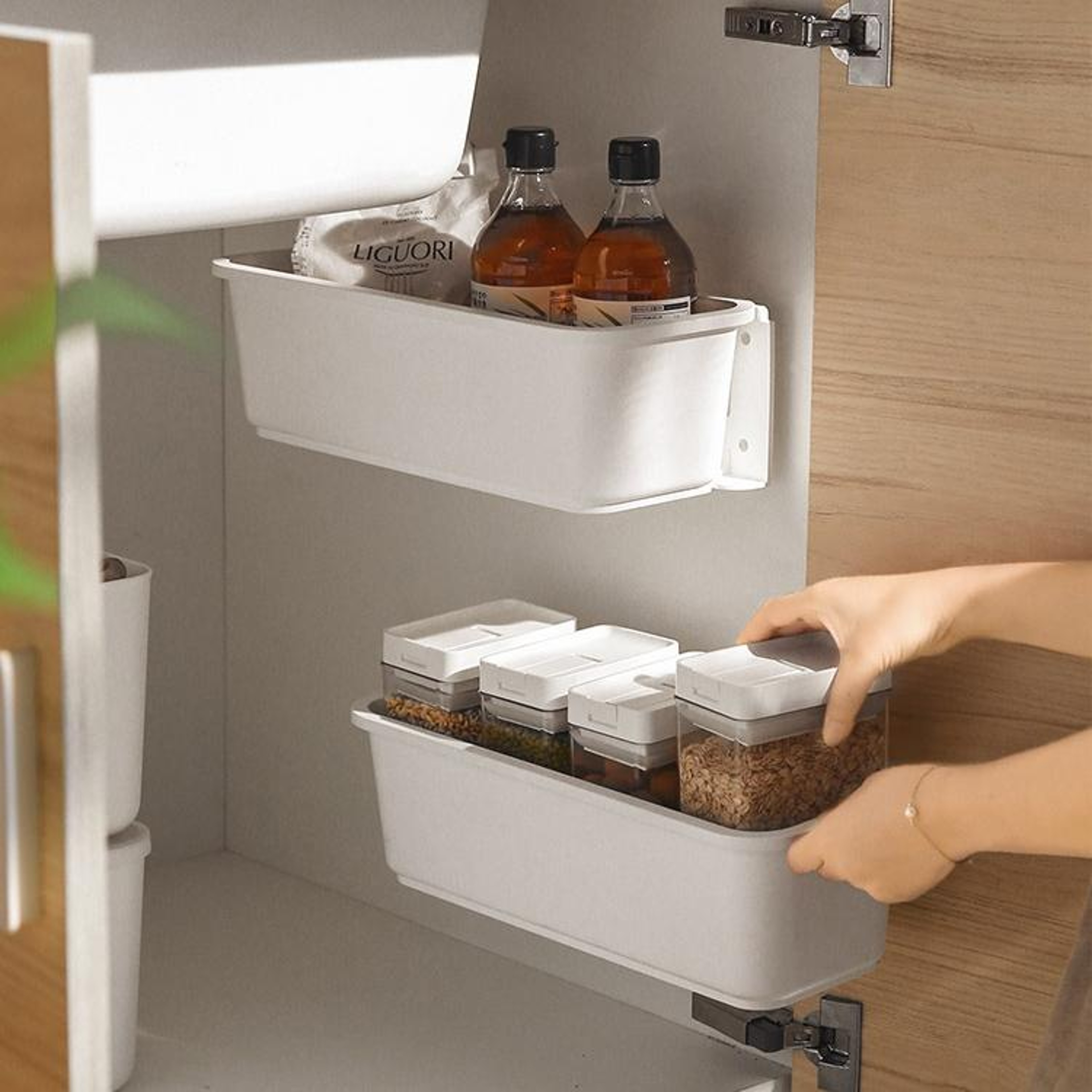 Perforation Free Wall Mounted Kitchen Drawer Spice Rack Space Saving Storage Organizer 0