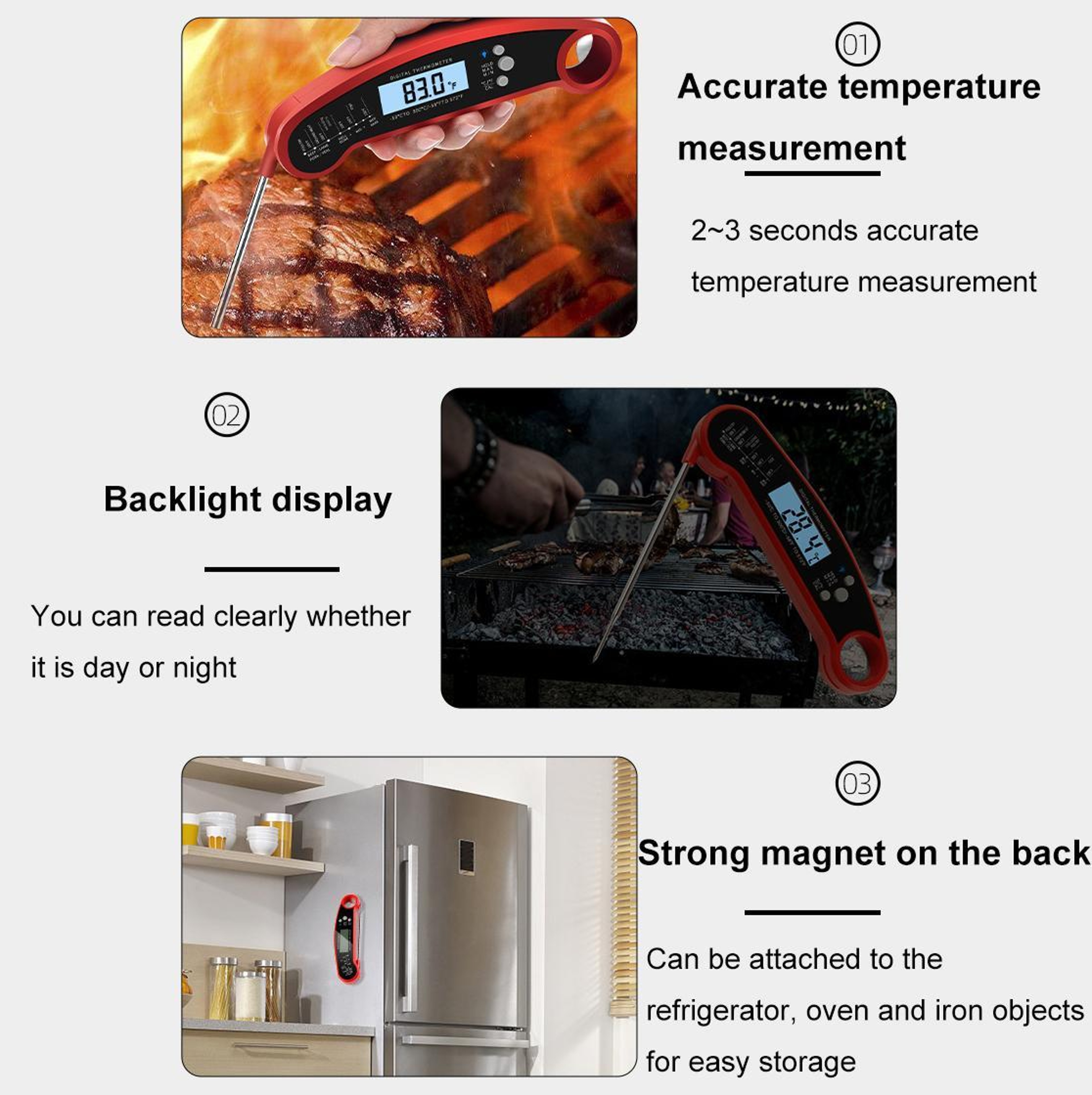 PrecisionFold LCD Foldable Digital Food Thermometer  Instant Read Meat Thermometer 7