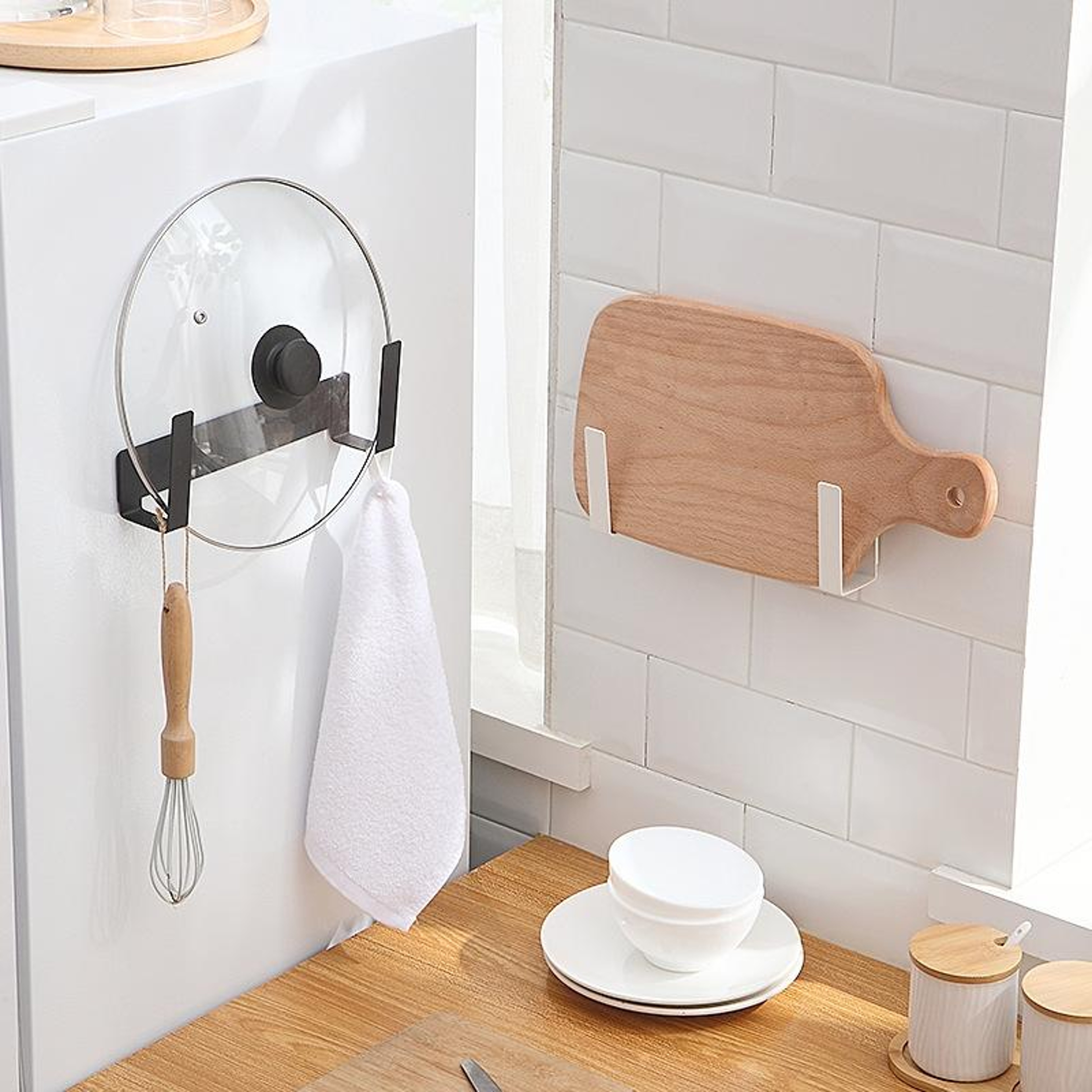 Wall Mounted Carbon Steel Pot Lid Holder  Cutting Board Storage Rack 0
