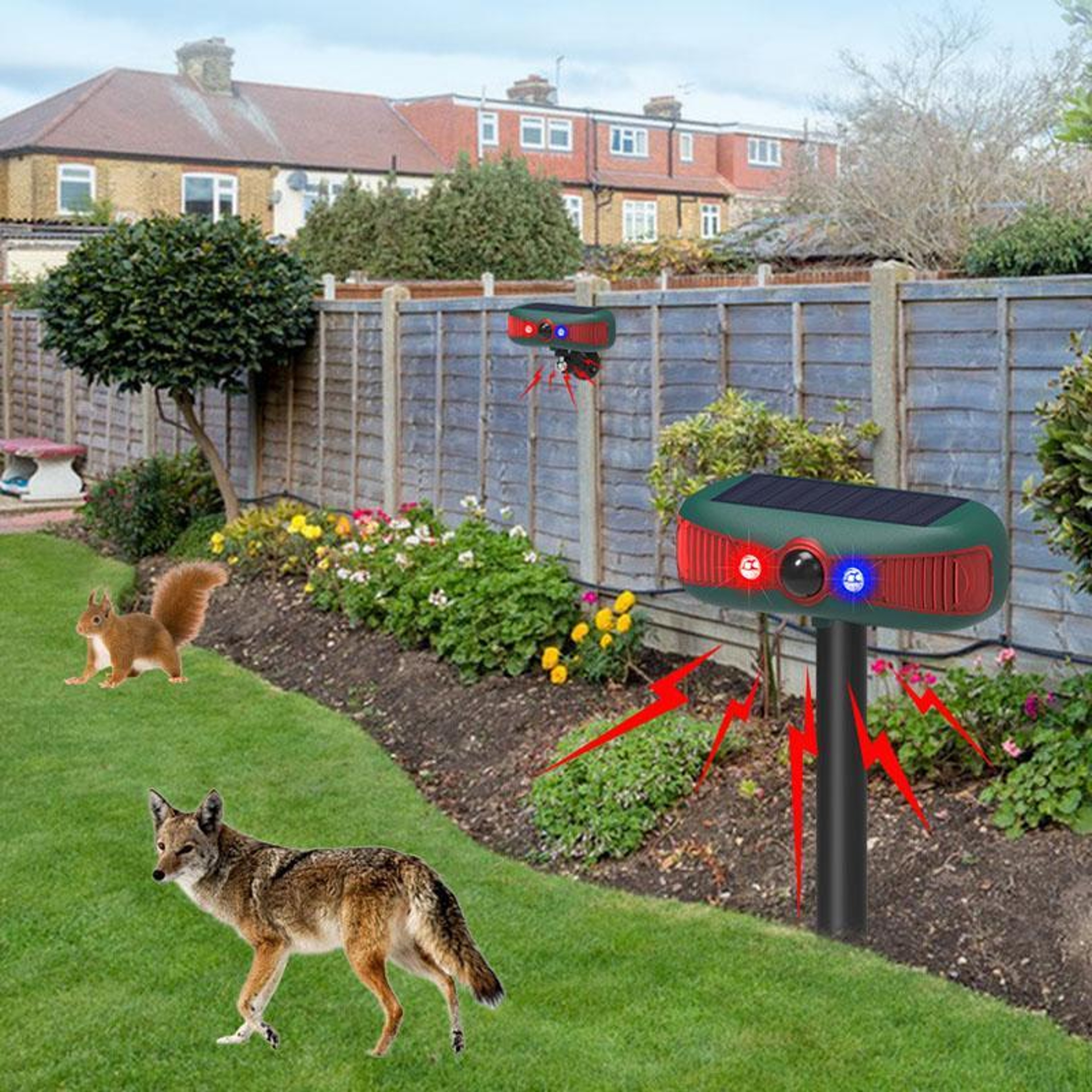 Solar Outdoor Motion Sensor Animal Repeller With Infrared Alarm  Sound Light 0