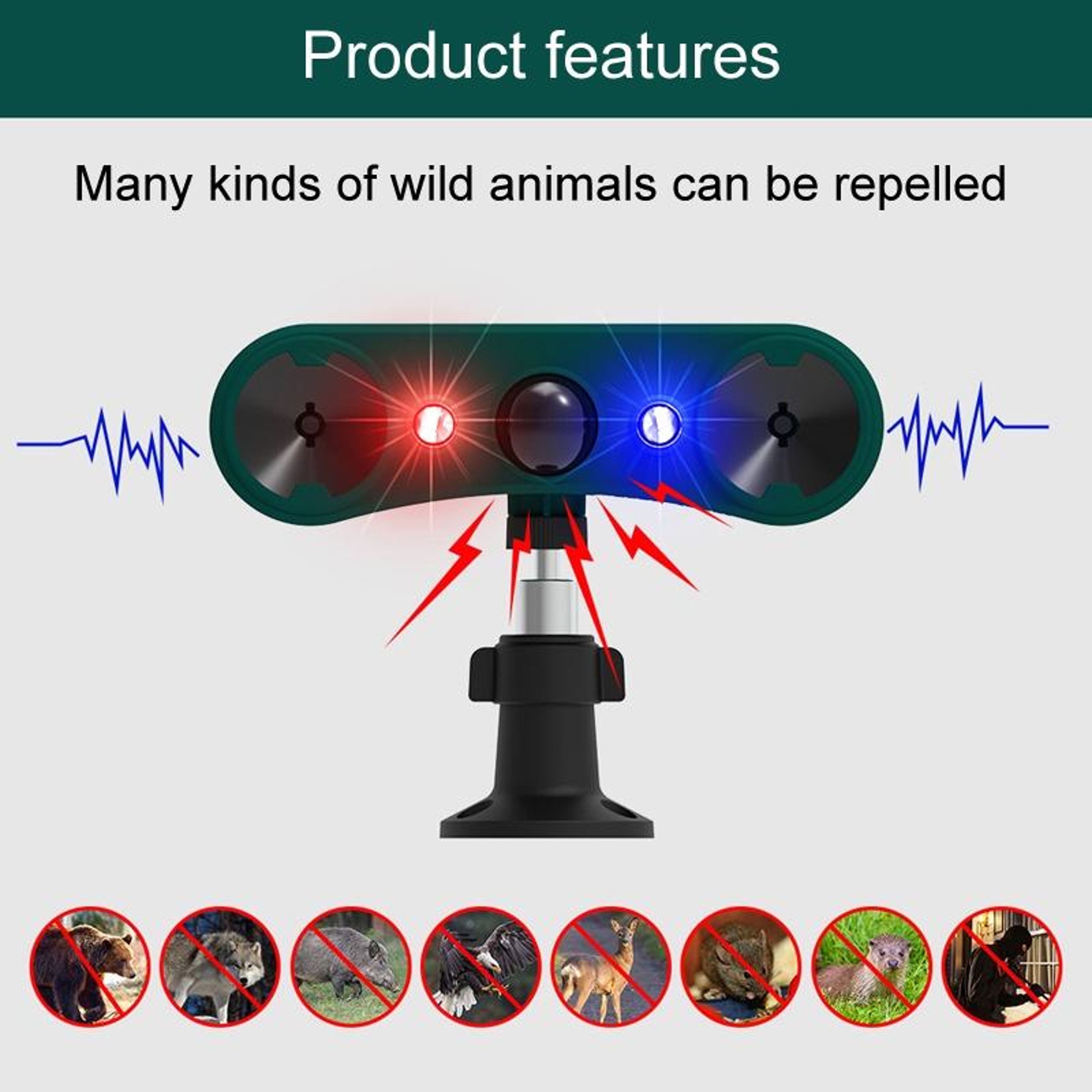 Solar Powered Animal Repellent  Ultrasonic Pest Repeller With Infrared Motion Alarm 3