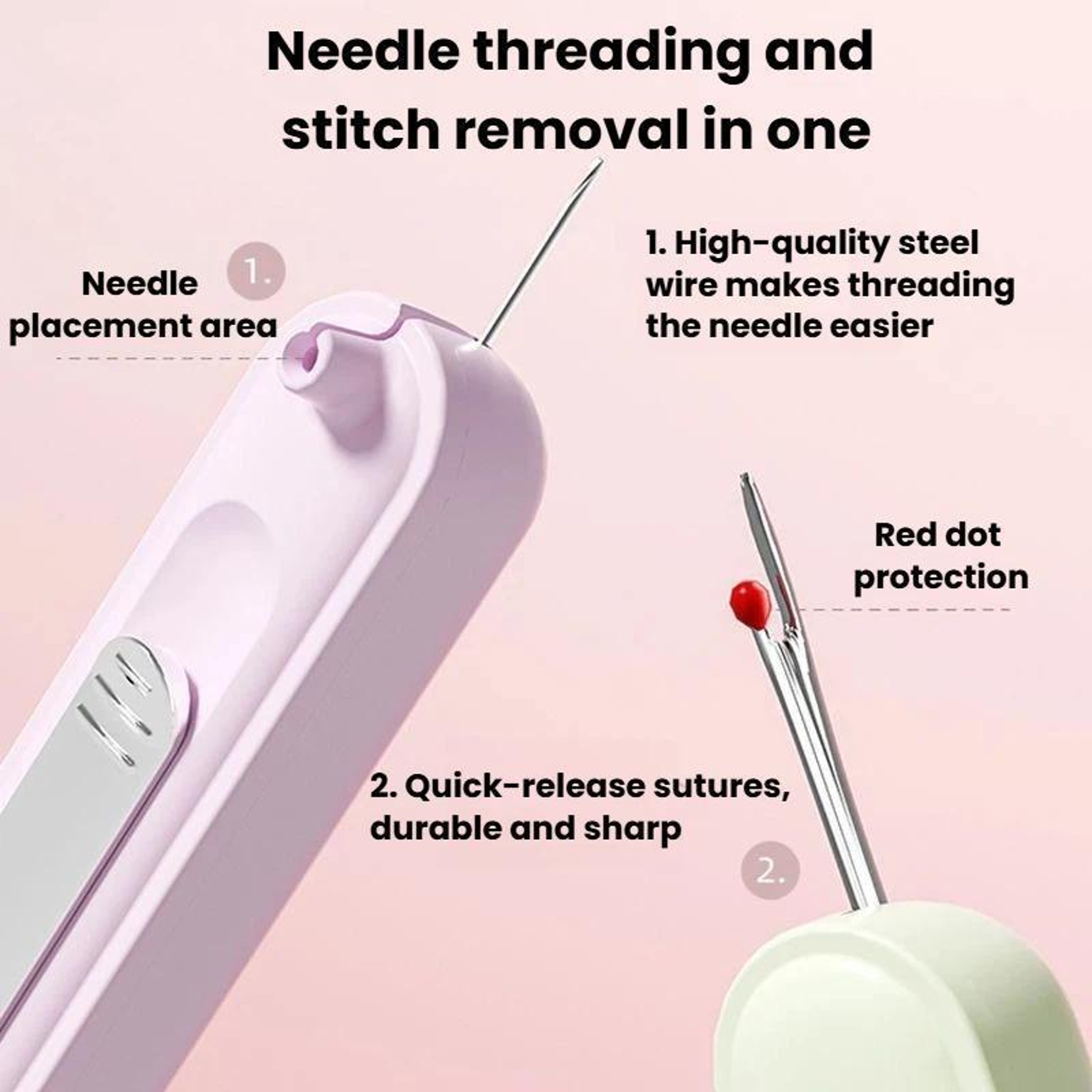 2 In 1 Needle Threader  Seam Ripper Tool For Easy Sewing Repairs 2