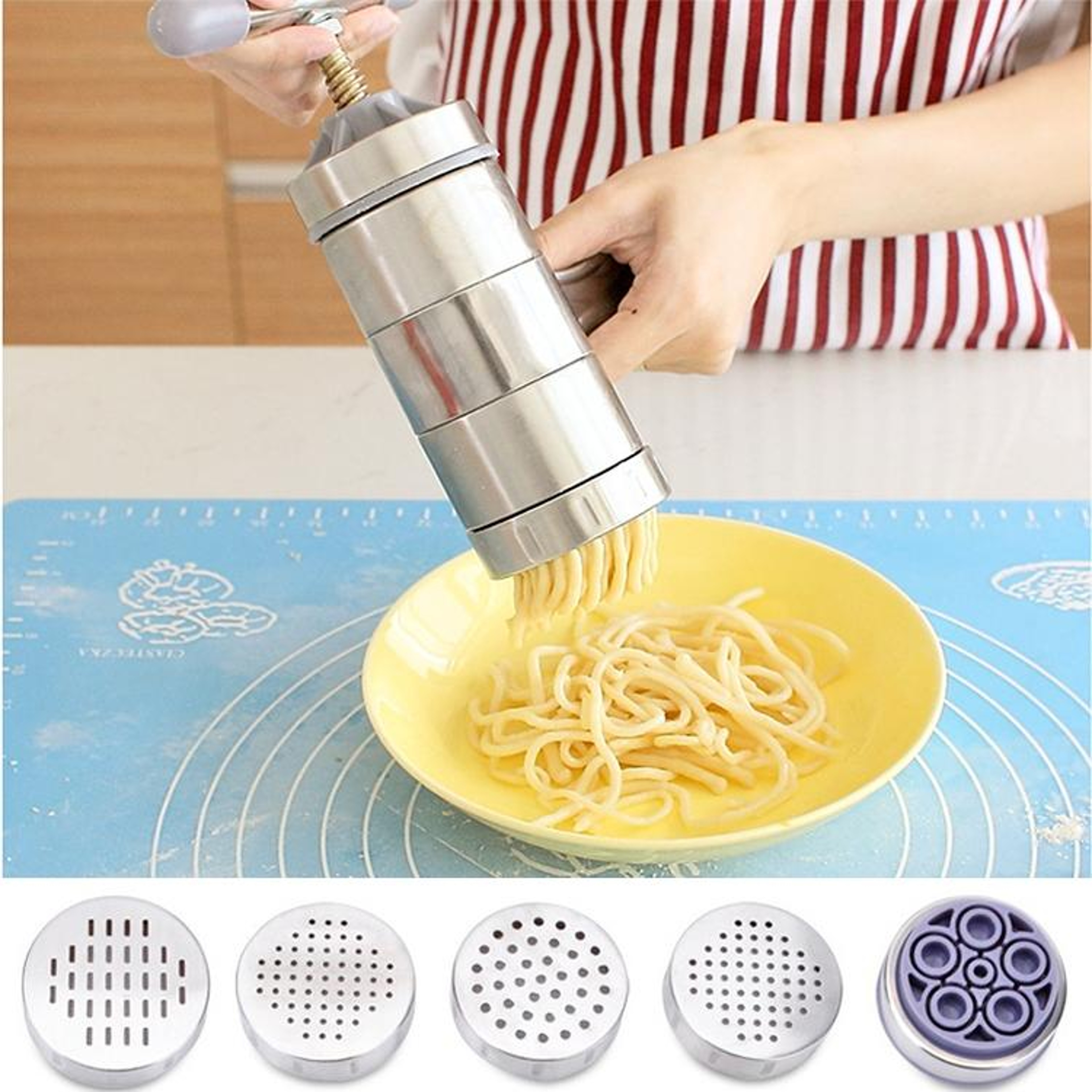 Stainless Steel Manual Pasta Maker  Noodle Maker With 5 Attachments 8