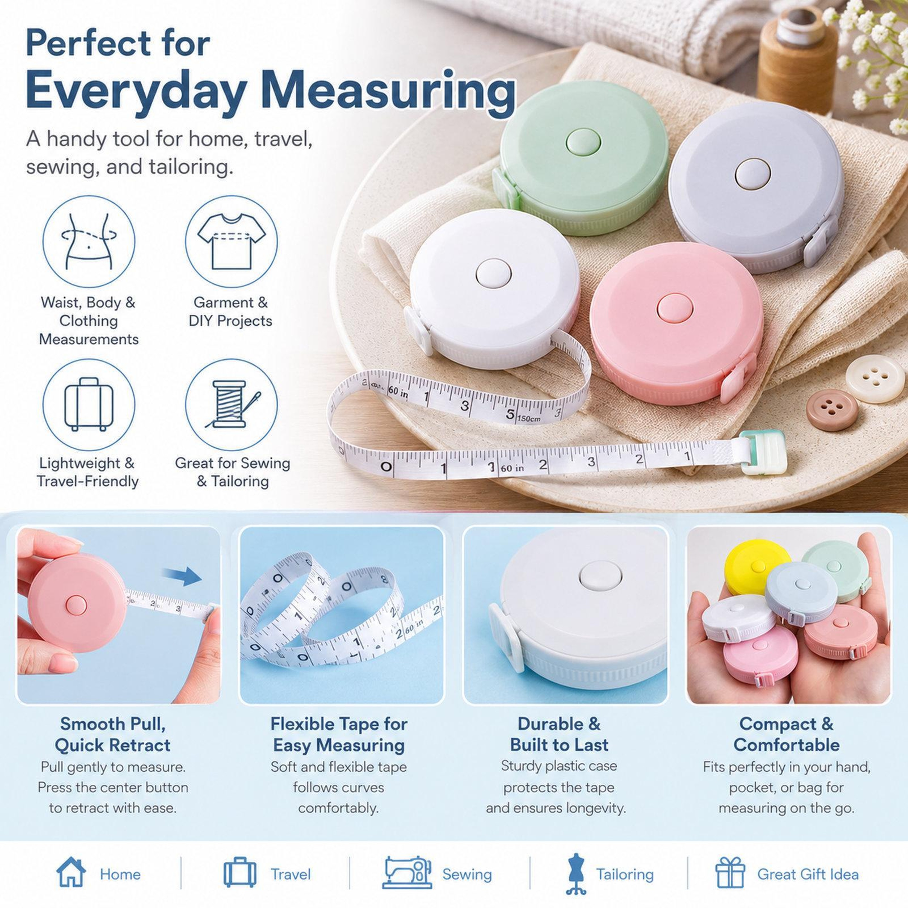 Compact 3 Piece Mini Retractable Tape Measure Set Dual Scale Pocket Measuring Tool 5