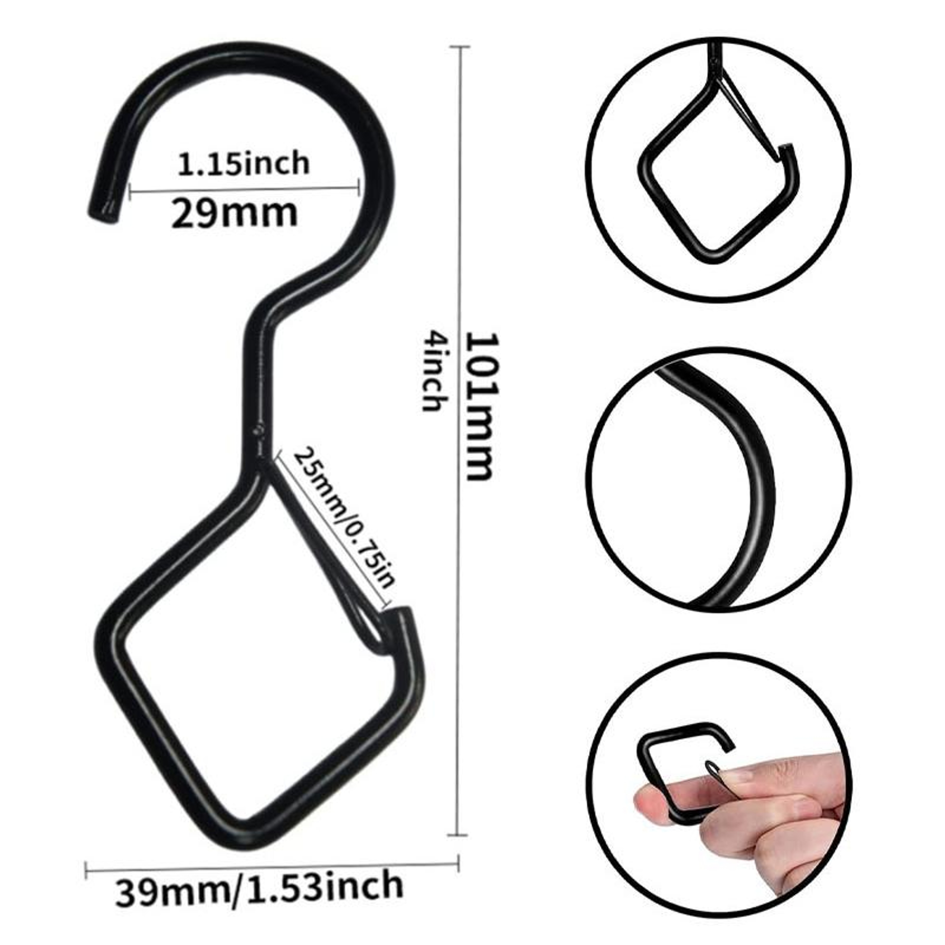 Heavy Duty Windproof S Hooks With Safety Buckle 2 Pack Metal Hanging Hooks 4