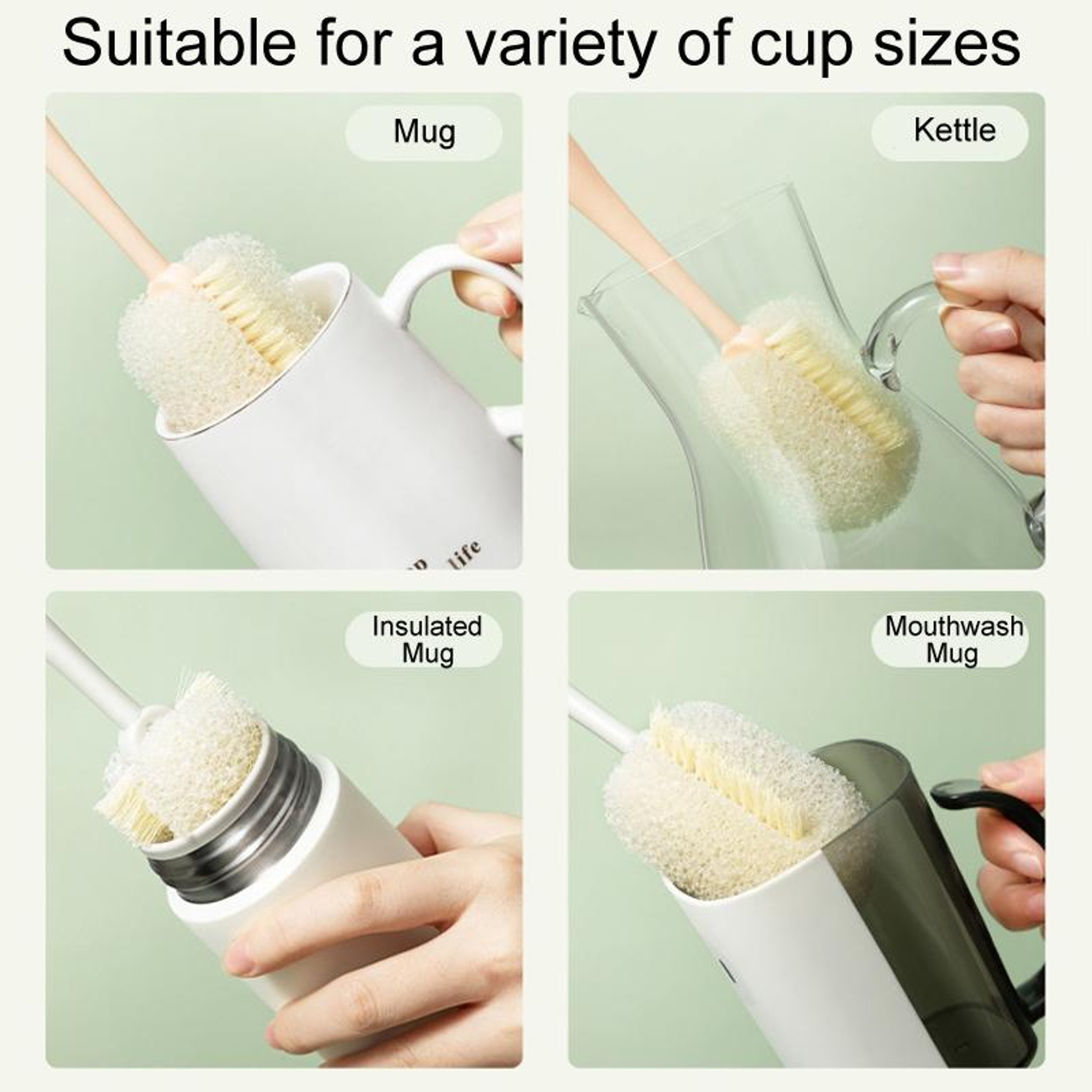 Long Handle Sponge Cup Cleaning Brush With Removable Head  Drying Stand 9