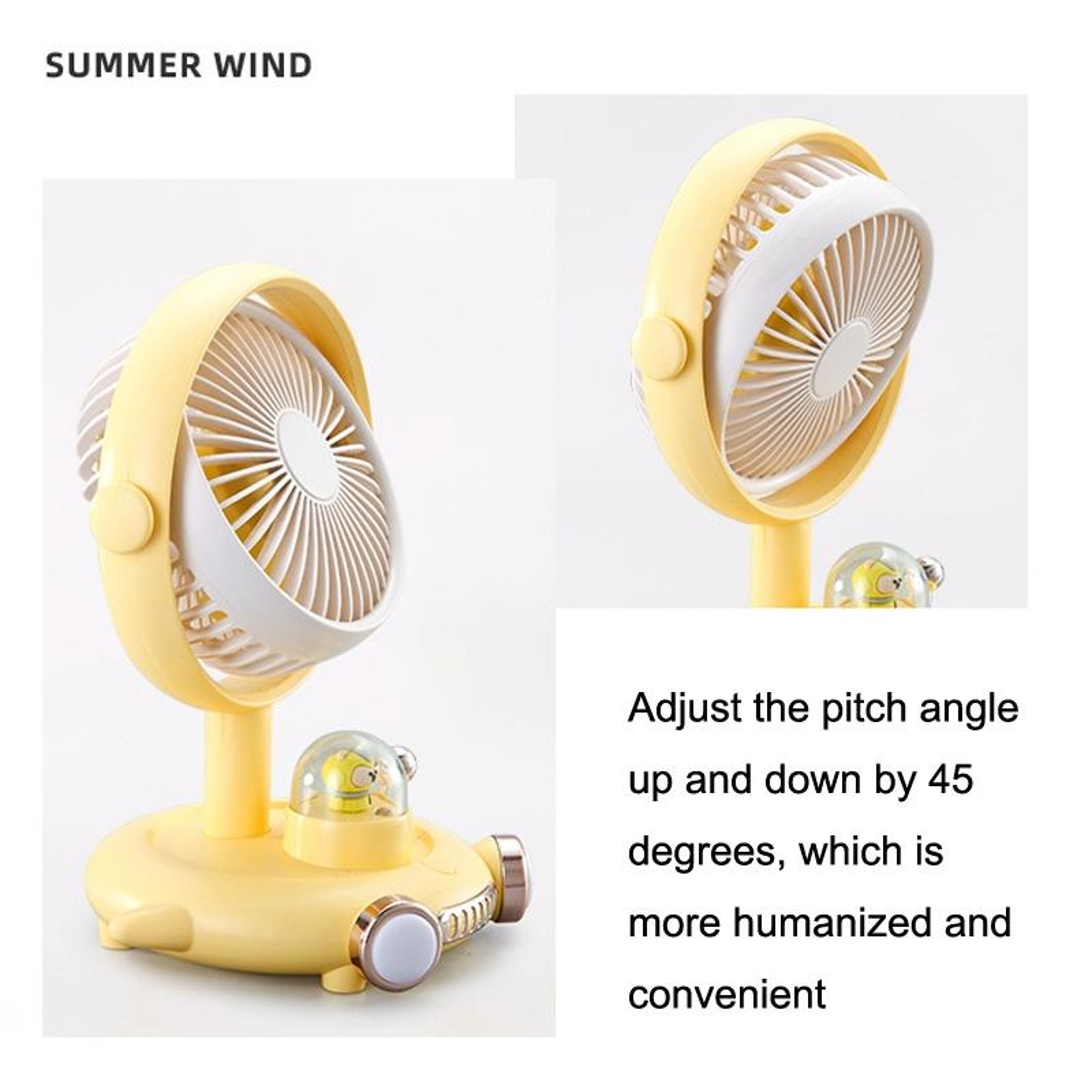 Cute Pet USB Desk Fan With Night Light Portable Rechargeable Desktop Cooling Fan 3