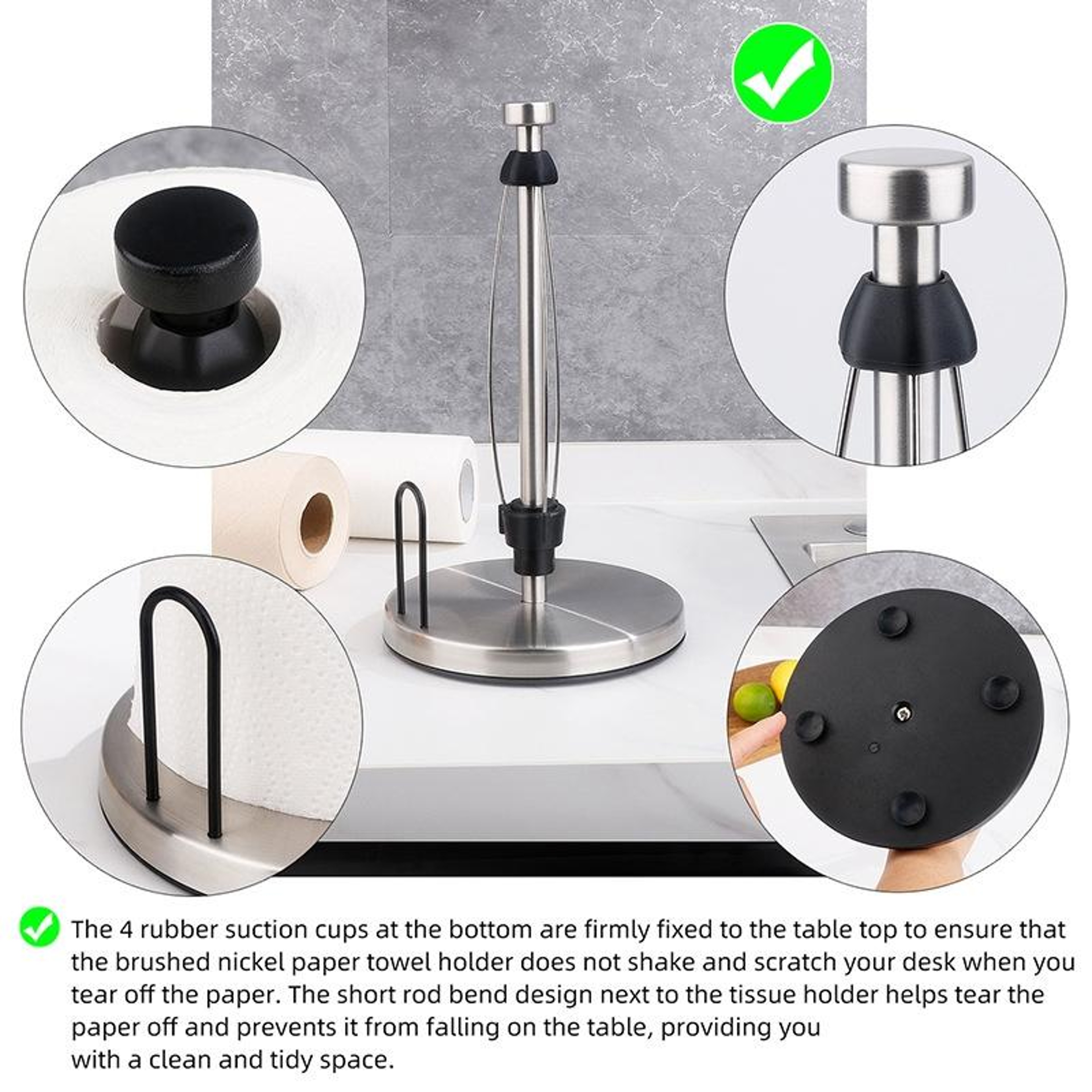 Stainless Steel Paper Towel Holder With One Hand Tear Damping Design 5