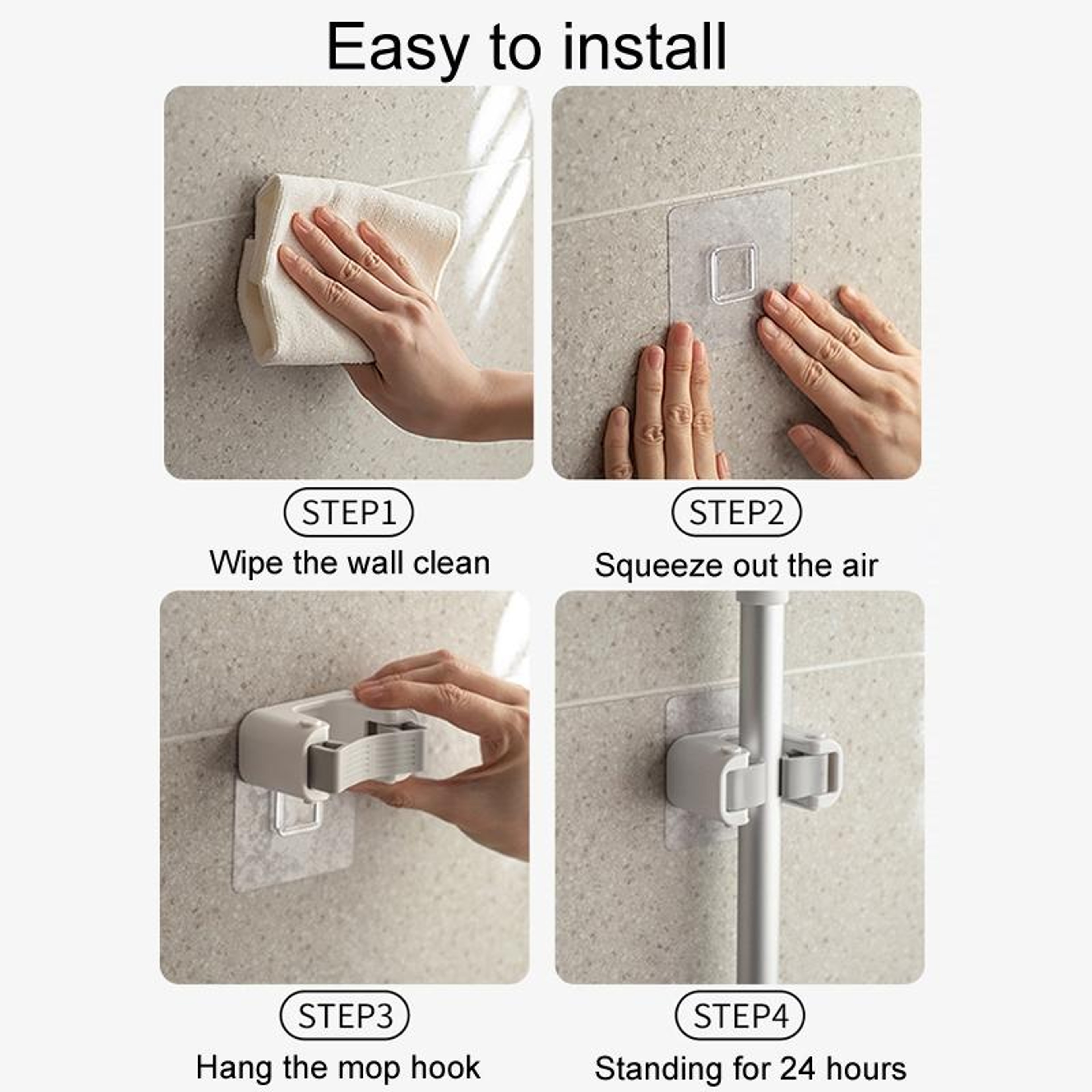GripLock Adhesive Mop Holder  Broom Holder Wall Mount Organizer 6