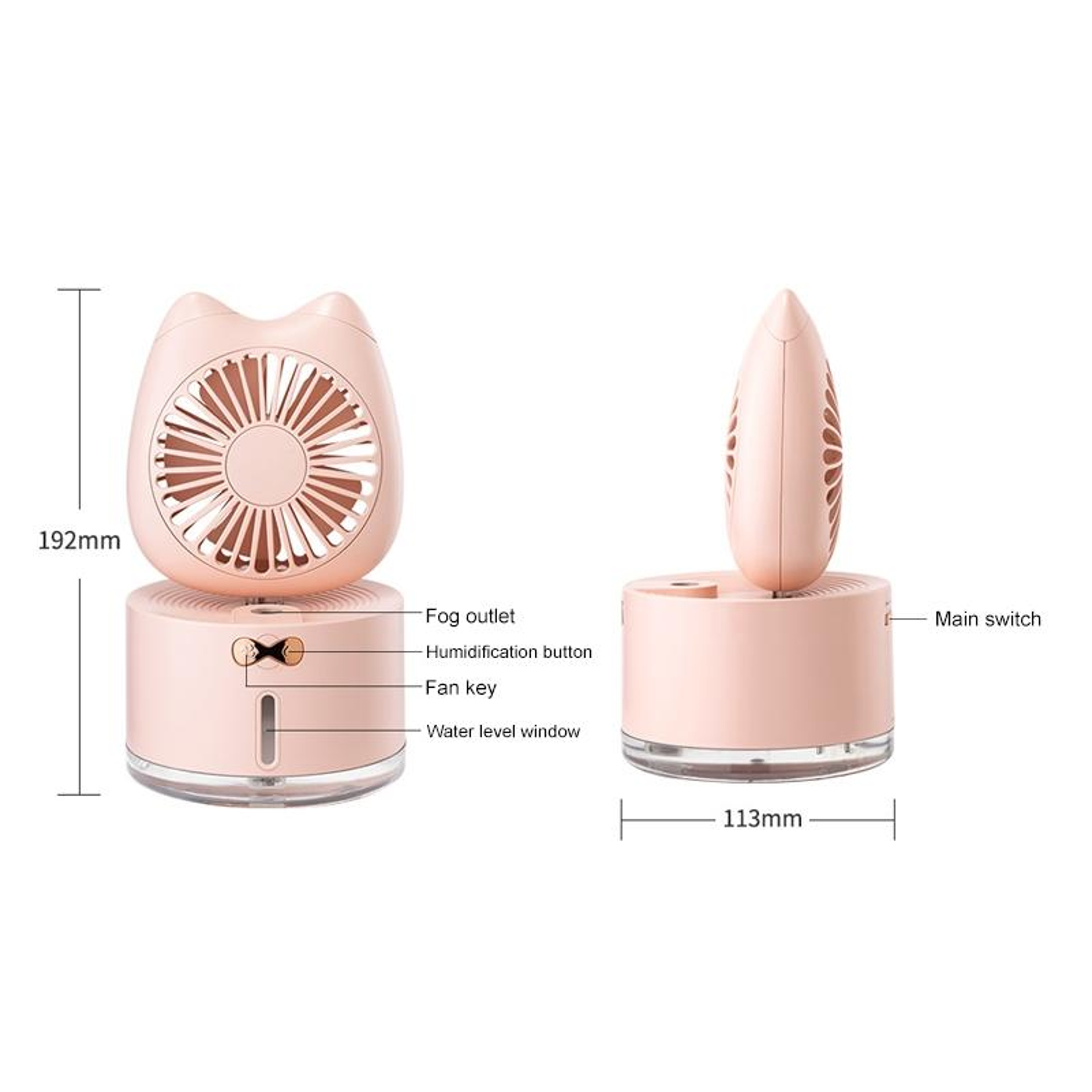 Cute Cat Portable Humidifier Fan With Rechargeable Desk Cooling System 4