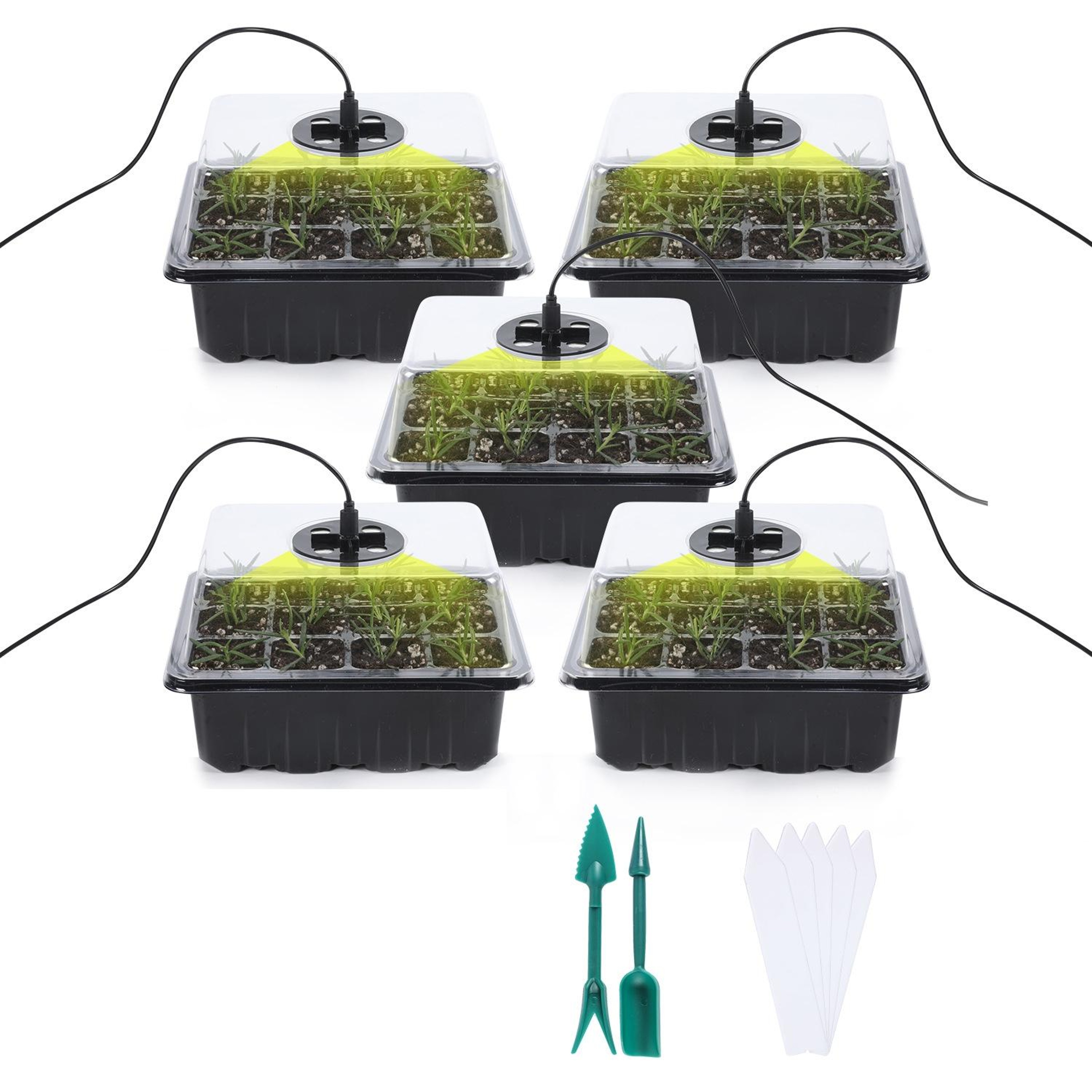 5 Pack Seed Starter Tray Kit With Grow Light  Adjustable Humidity Dome 6