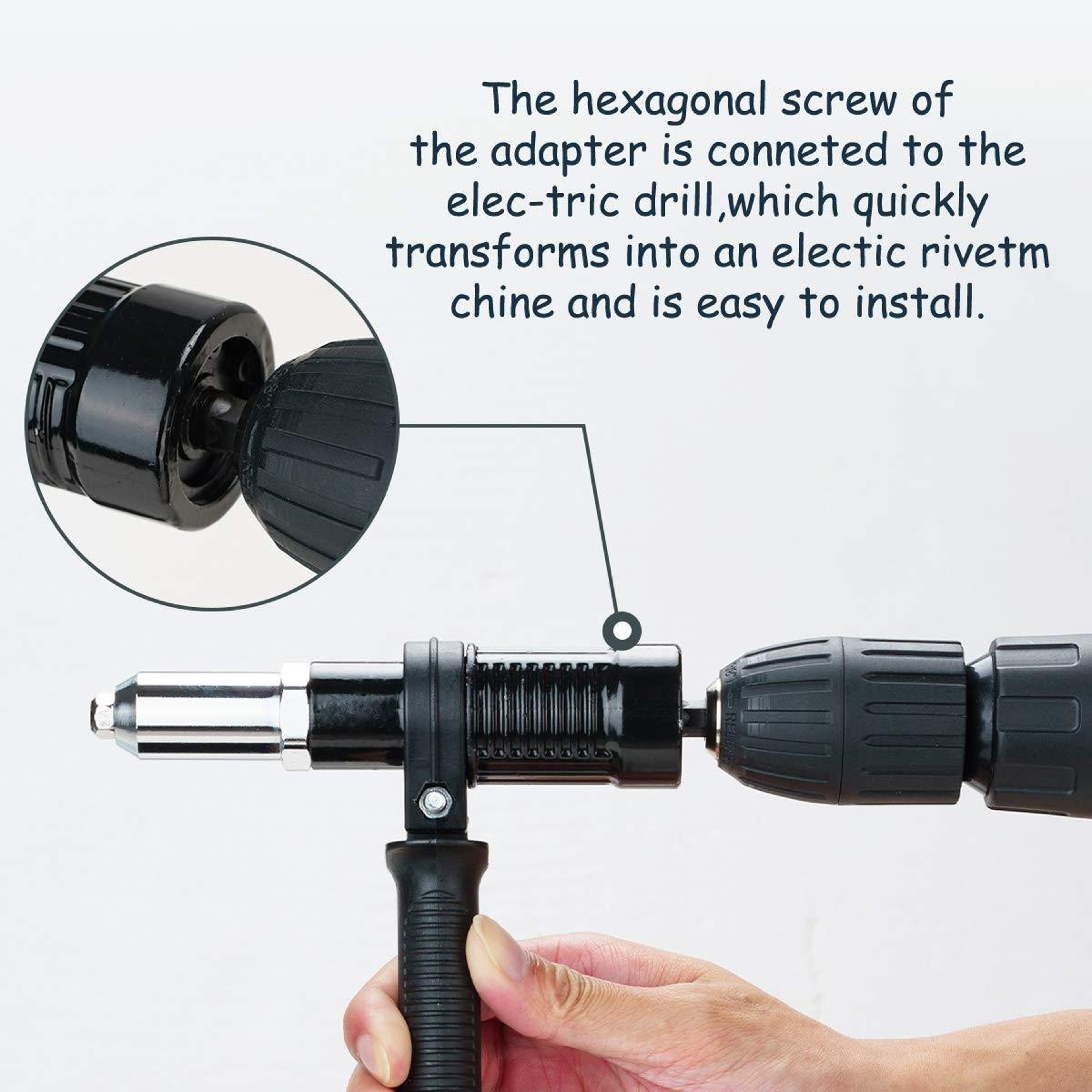 Cordless Rivet Drill Adapter Kit Heavy Duty Rivet Pulling Tool With Steel Heads 1