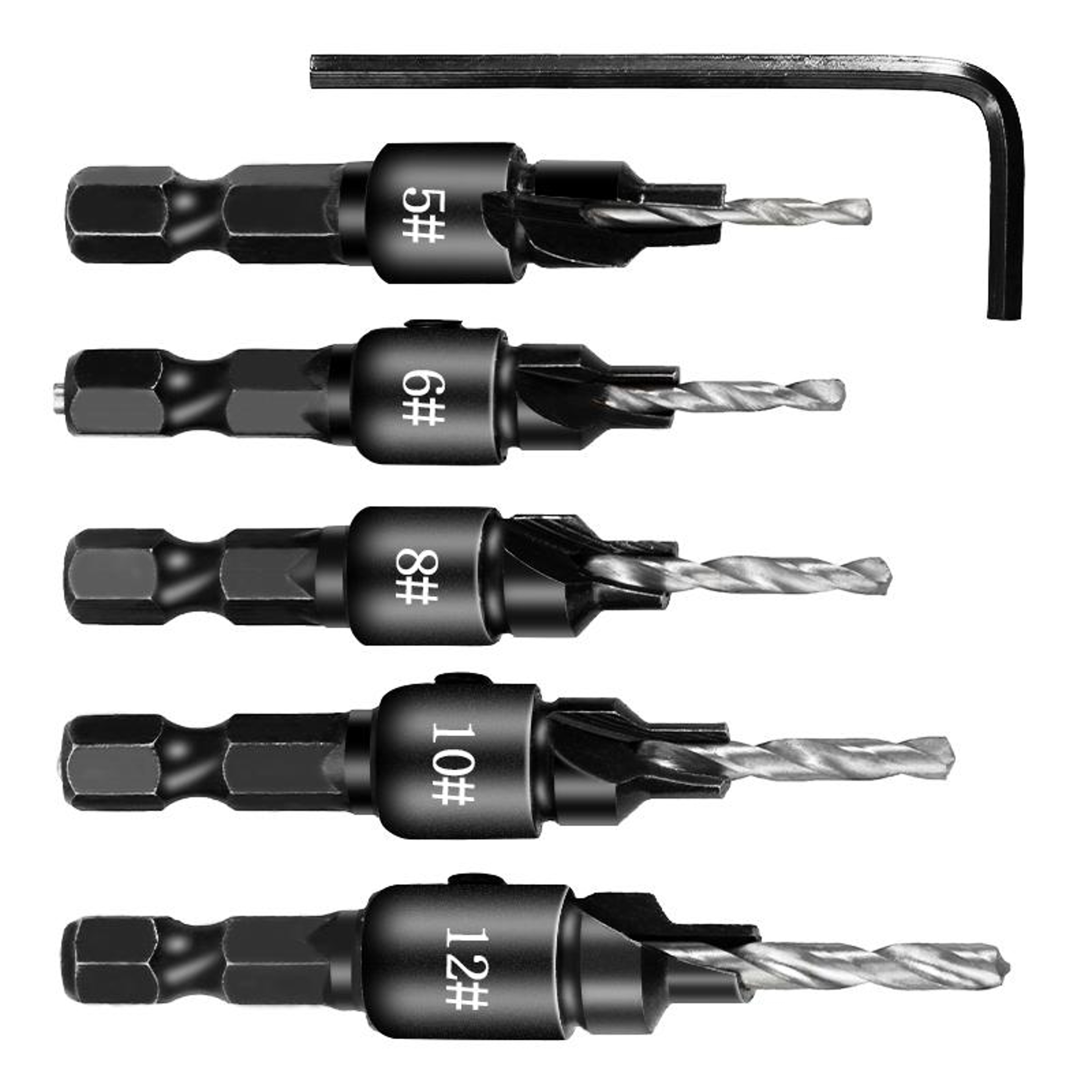 Precision Countersink Drill Bit Set For Woodworking 5 Piece Hex Shank Pilot Hole Kit 4