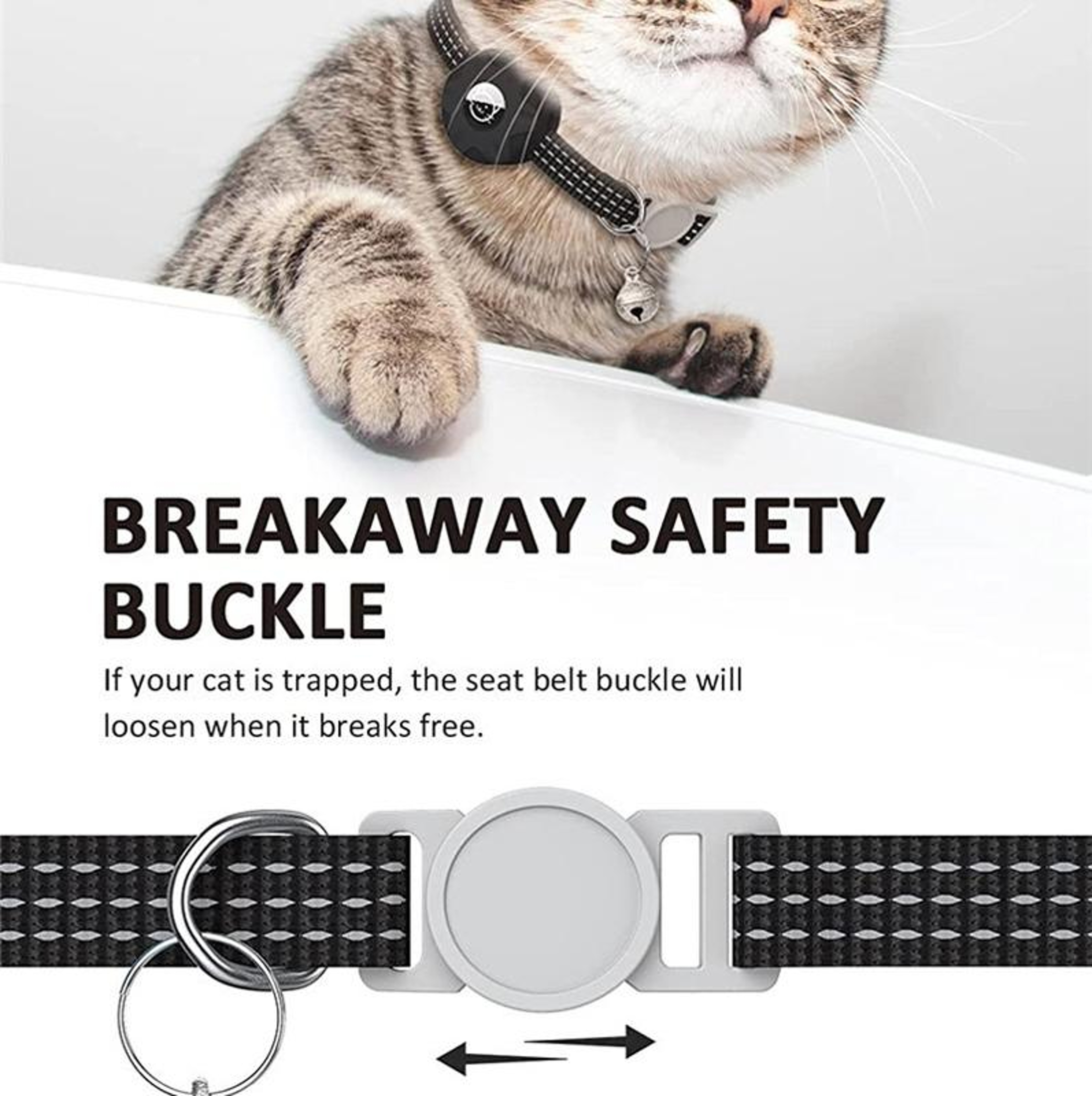 SafeTrack Reflective AirTag Cat Collar With Bell  Secure Silicone Holder 4
