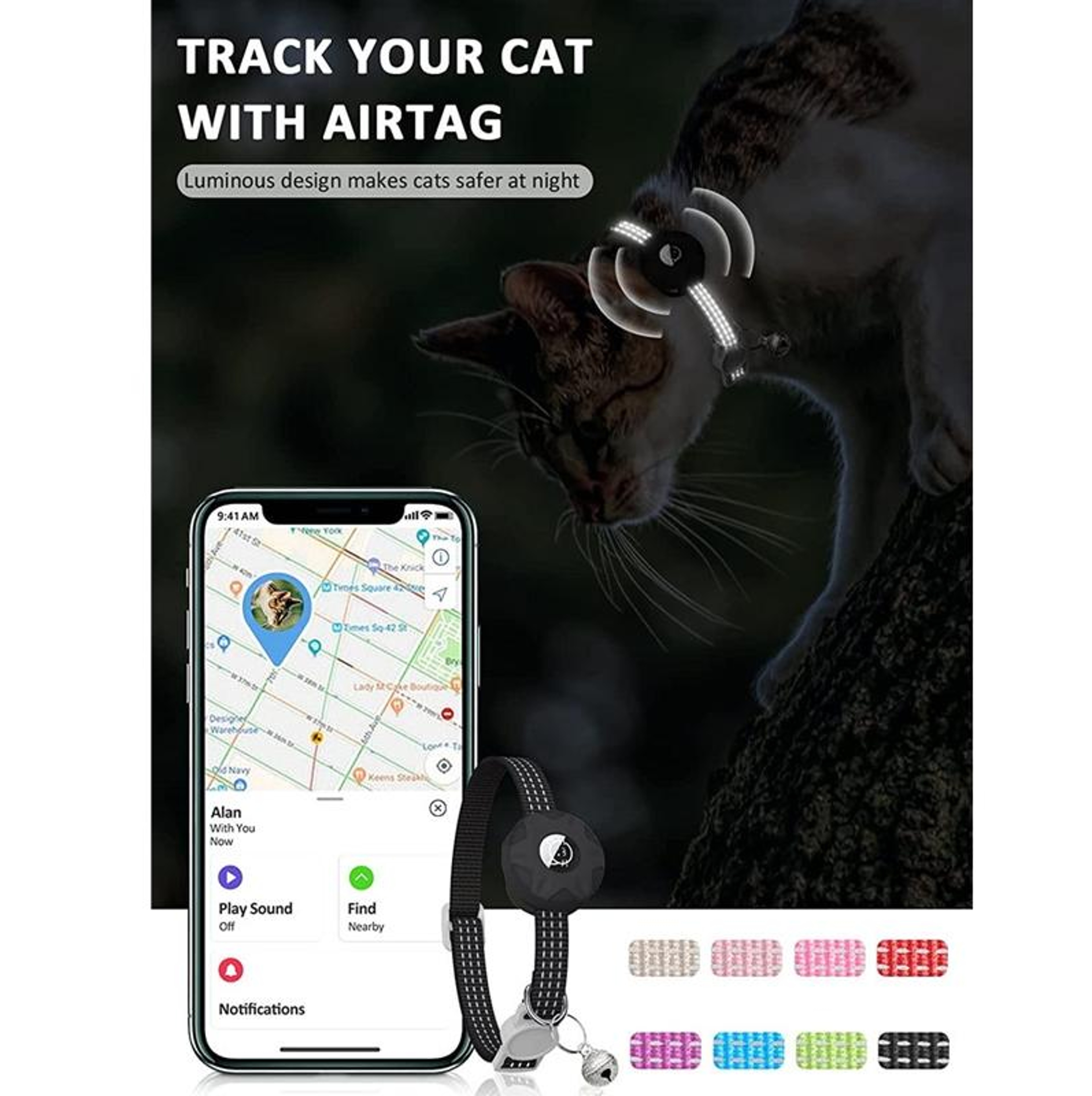 SafeTrack Reflective AirTag Cat Collar With Bell  Secure Silicone Holder 6
