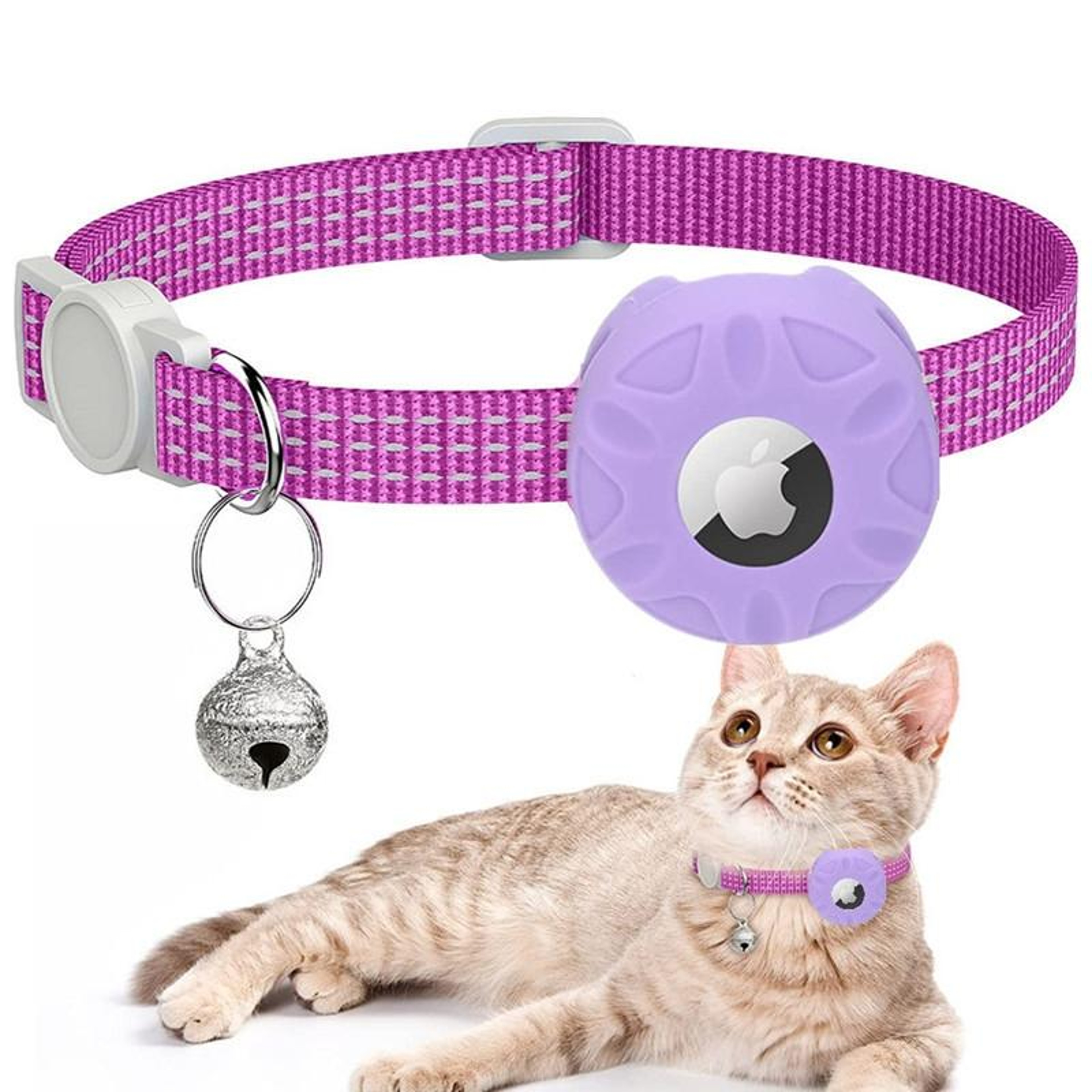 SafeTrack Reflective AirTag Cat Collar With Bell  Secure Silicone Holder 0