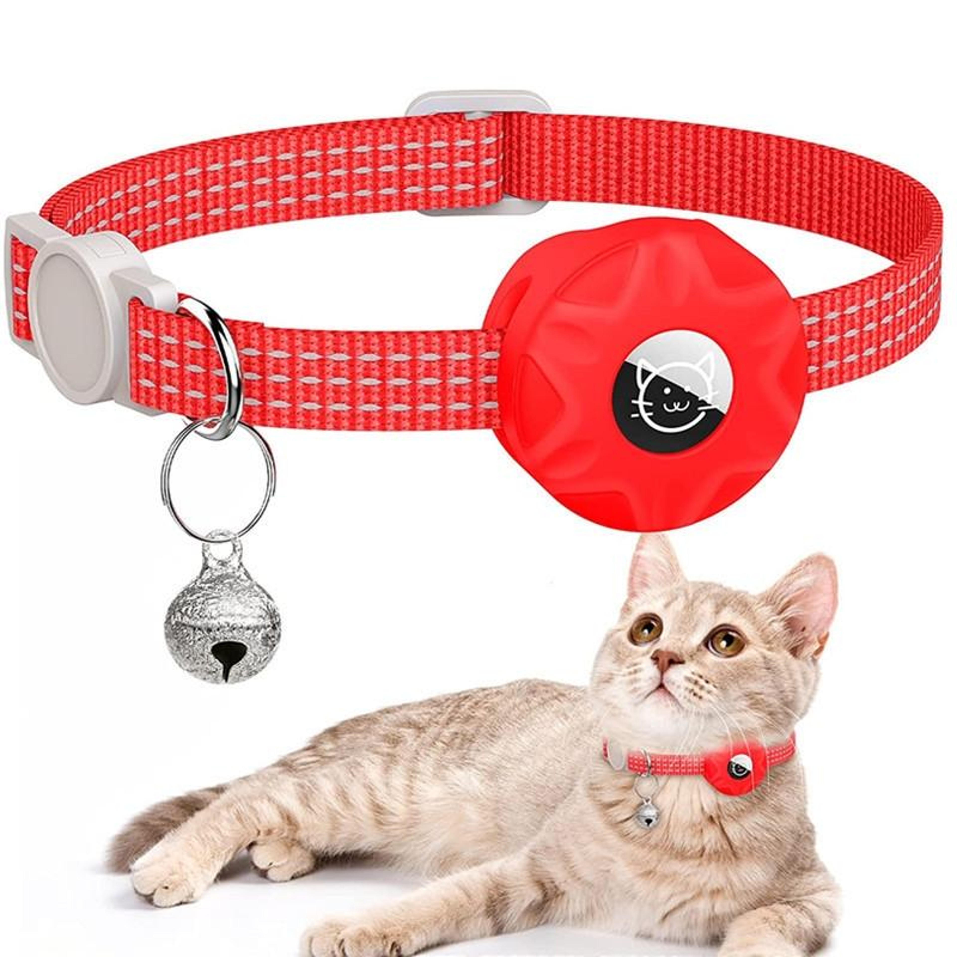 SafeTrack Reflective AirTag Cat Collar With Bell  Secure Silicone Holder 3