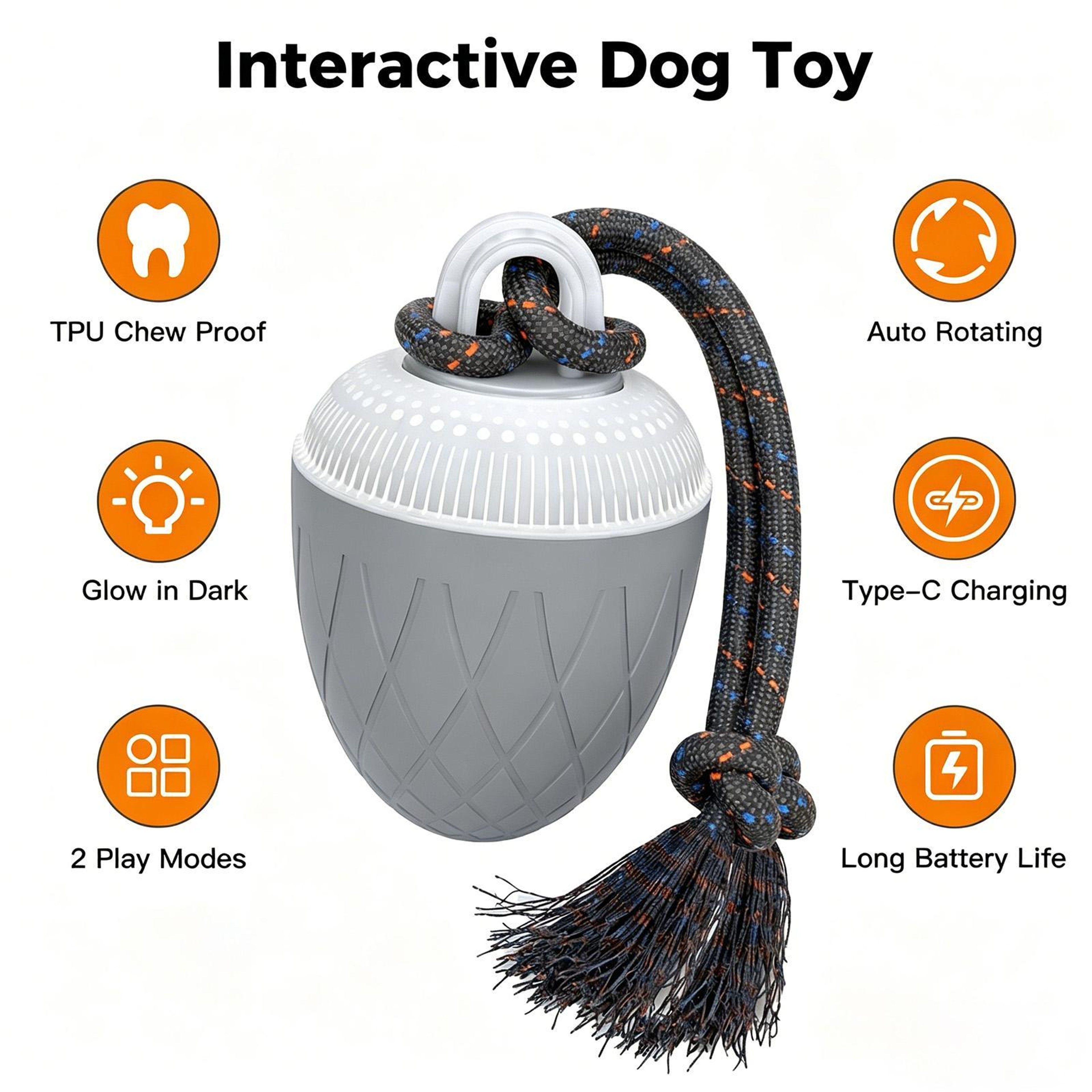 Smart Motion Interactive Dog Ball With Rope  USB Rechargeable Training Toy 6