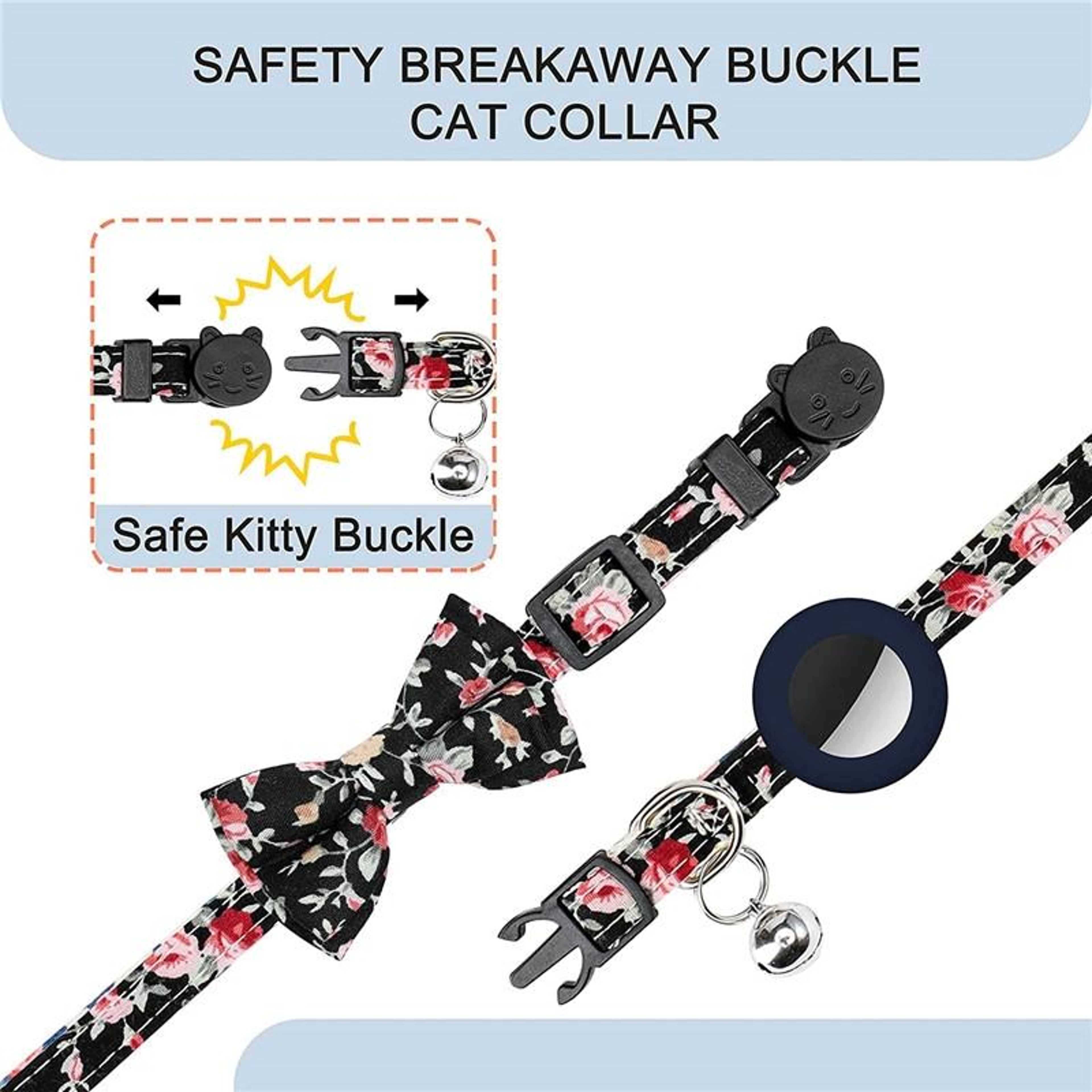 AirTag Pet Safety Collar With Bow  Bell Adjustable Cat And Dog Tracker Holder 3