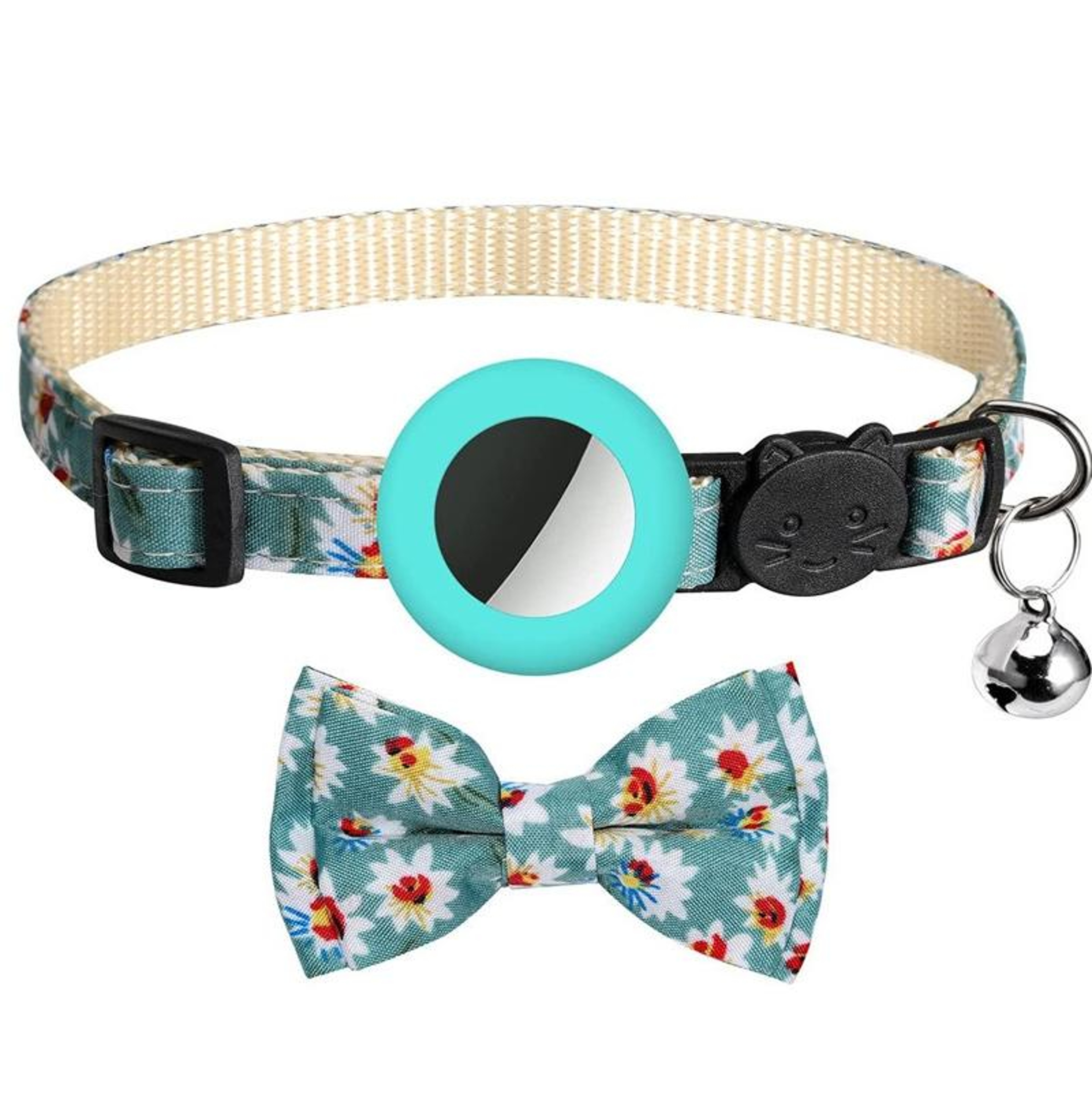 AirTag Pet Safety Collar With Bow  Bell Adjustable Cat And Dog Tracker Holder 9